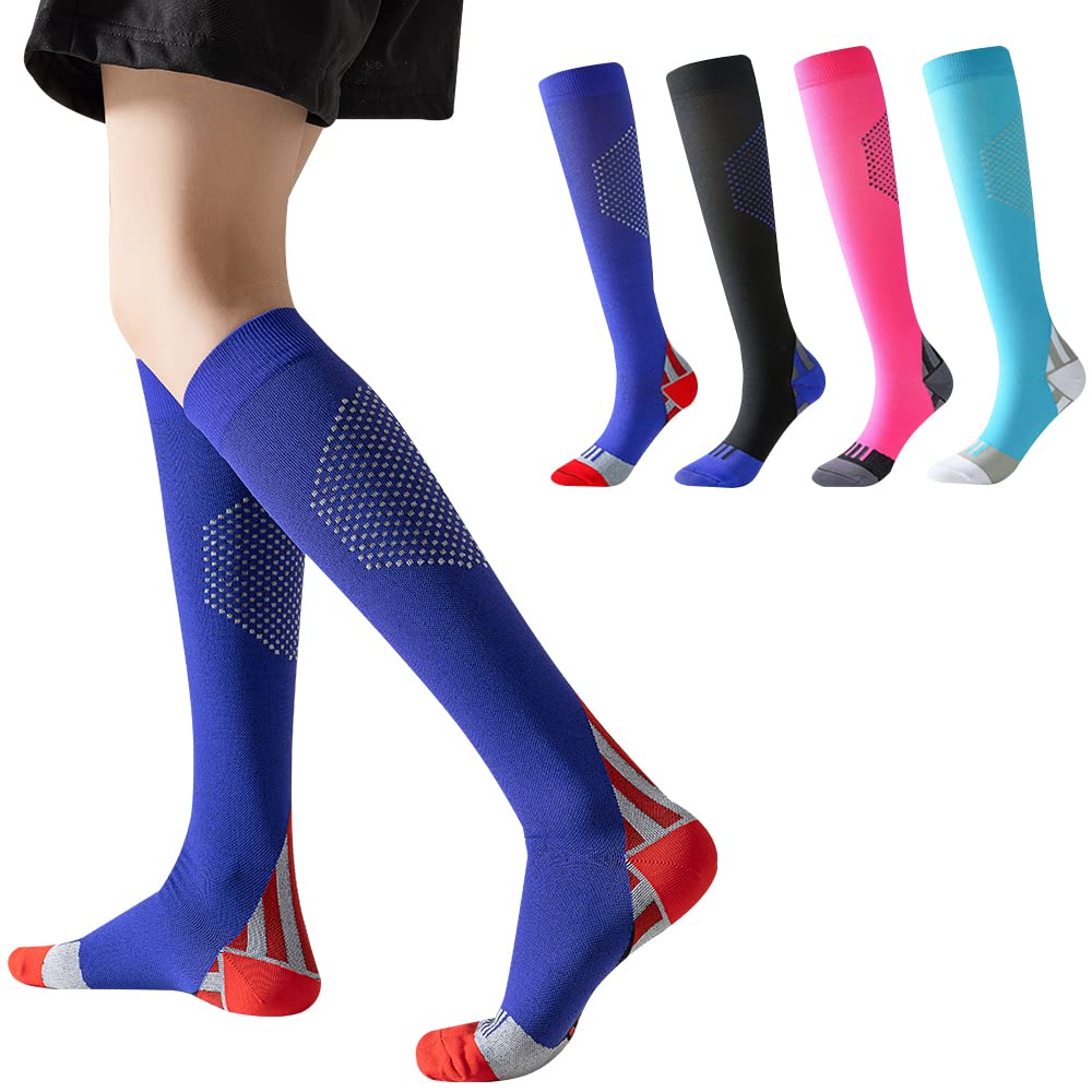 Losvcbcx 2 Pairs Compression Socks for Women & Men - 20-30mmHg Knee High Support Stockings with Cushioned Graduated Compression - Ideal for Running, Travel, Nursing & Varicose Vein Relief