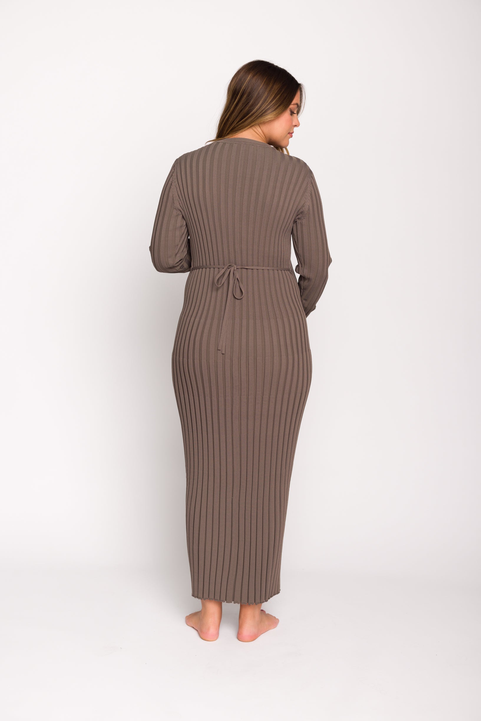 Colette Premium Long Sleeve Ribbed Knit Maxi Dress in Slate - Bump Friendly Maternity Dress for Pregnancy, Nursing & Postpartum | Perfect for Casual Wear, Date Nights & Special Occasions