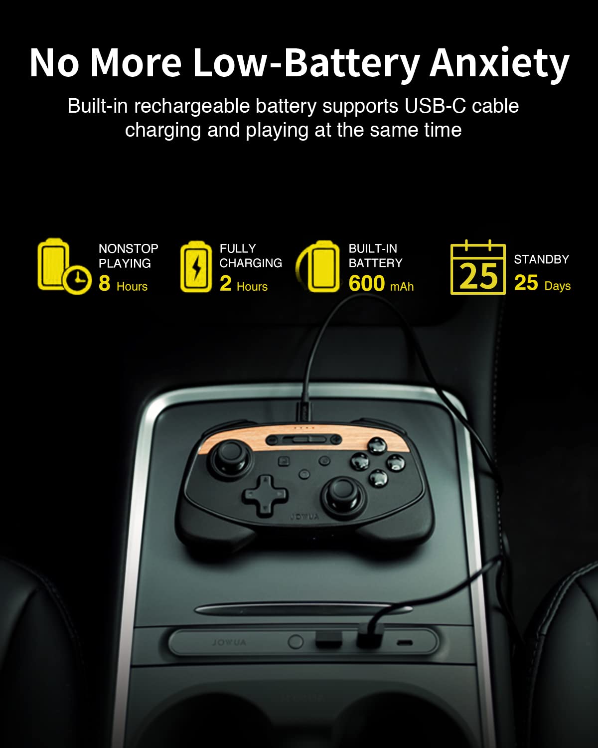 Jowua Wireless Controller for Tesla Model 3/Y/S/X/Cybertruck - Multi-Device Gamepad Compatible with Nintendo Switch & Tesla STEAM Gaming (Black) | Perfect for Road Trips, Home Entertainment & Tesla Arcade Gaming