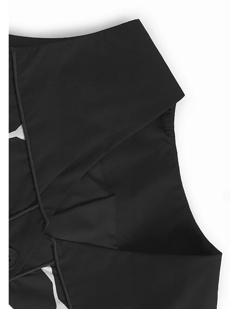 Big Size Black Dot Vest & Wide Leg Pants Two-Piece Suit - V Neck Sleeveless Women's Fashion Set for Spring & Autumn 2025 | Office Wear, Casual Outfit, Party Ensemble (Style 1DJ1105)