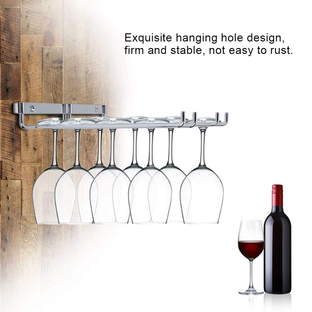 FIYO Under Cabinet Wine Glass Rack - Stainless Steel Stemware Holder for Kitchen & Bar - Wall Mount Double Row Hanging Organizer - Perfect for Storing Wine Glasses, Champagne Flutes & Cocktail Cups in Small Spaces