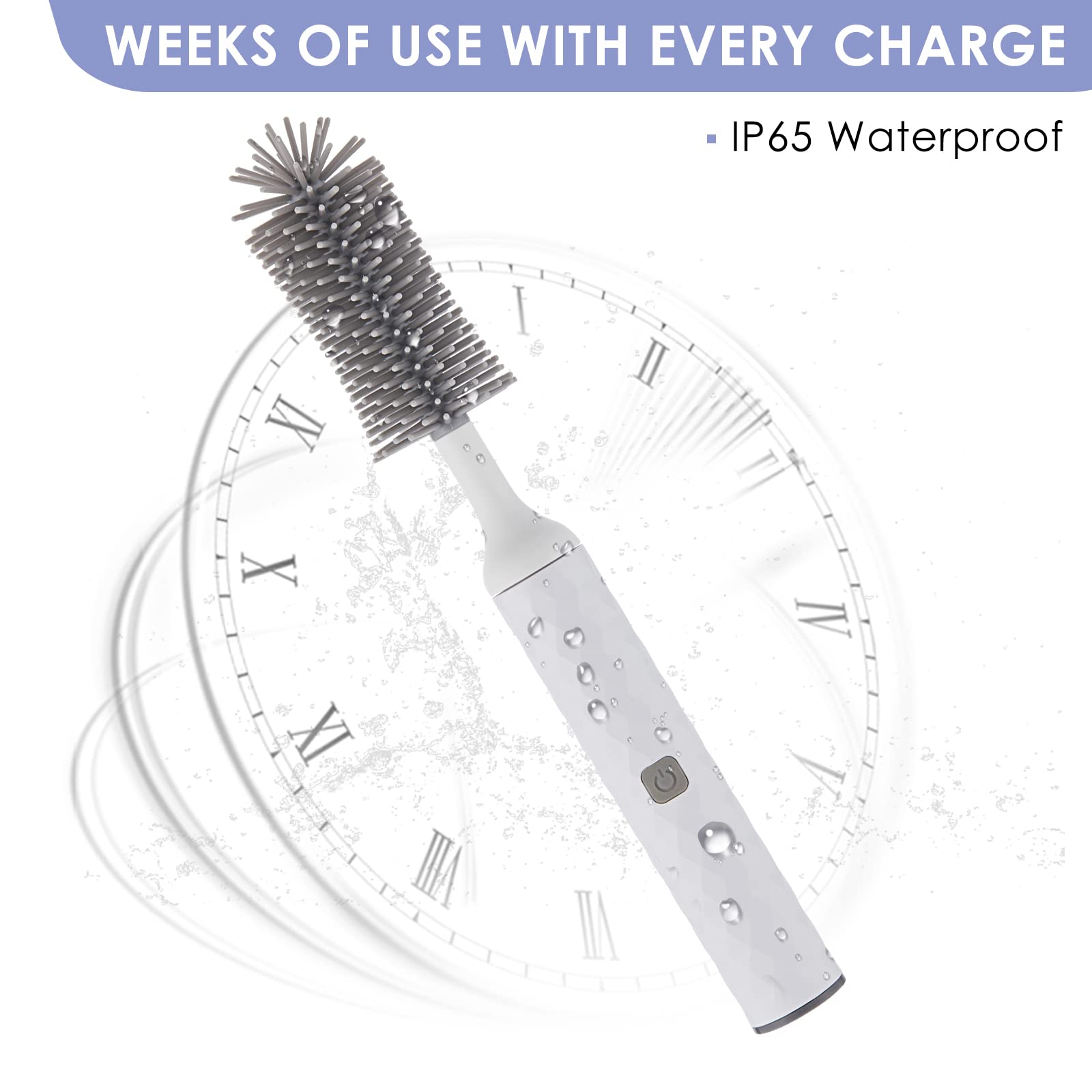 Electric Bottle Brush Cleaner with Silicone Brush Head - Rechargeable & Waterproof for Baby Bottles, Nipples, Straws - Wall Mountable - White - Perfect for Cleaning Hard-to-Reach Spots in Bottles, Cups, and Kitchenware