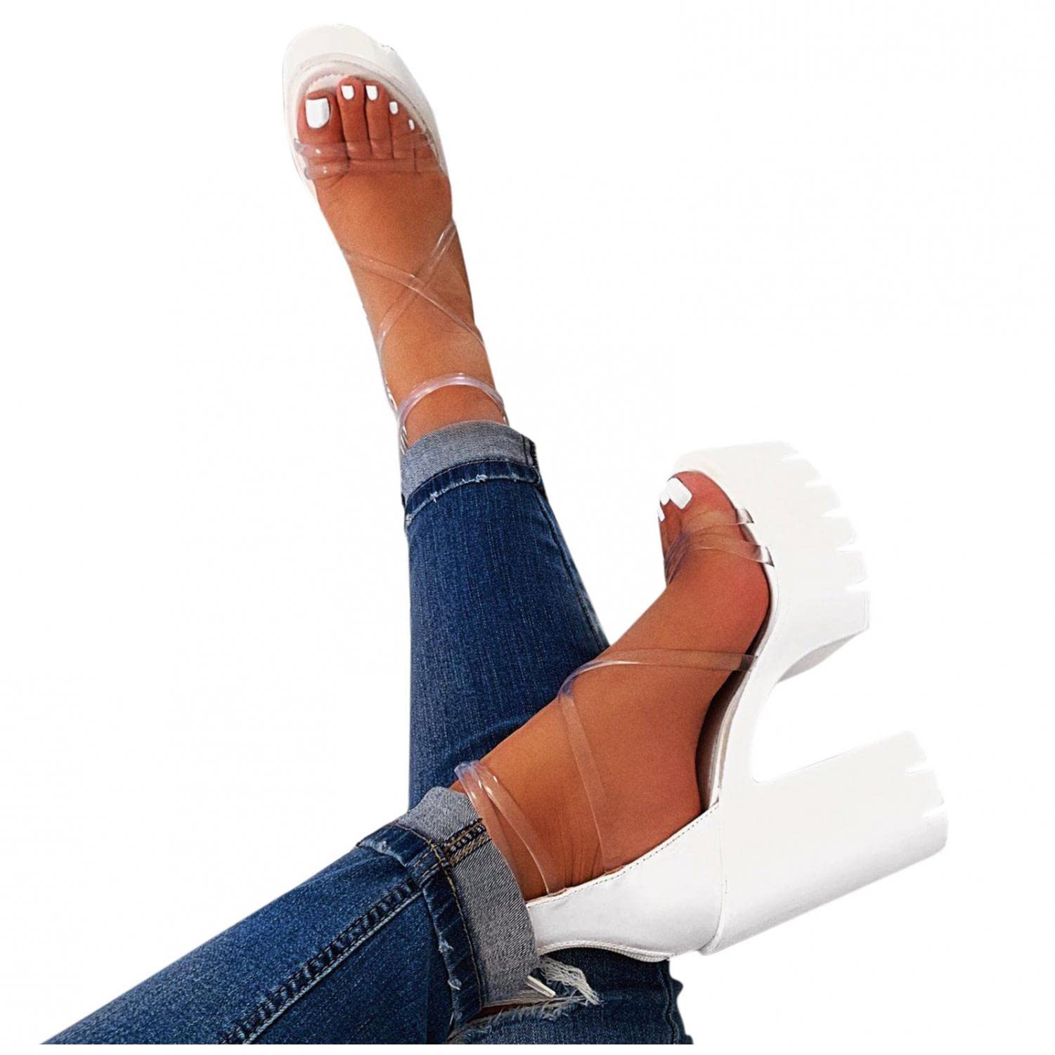 Xudanell Women's Peep Toe Hollow Out High Heel Sandals - Sexy Slim Heel Exotic Stripper Heels for Summer, Parties & Evening Dresses | Comfortable Dressy Sandals for Women