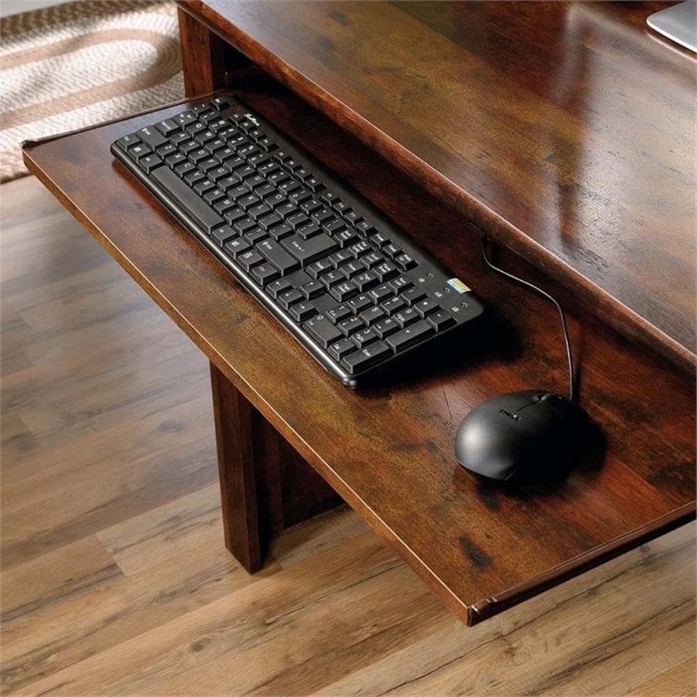 Pemberly Row Computer Desk with Hutch, CPU Storage & Keyboard Drawer - Curado Cherry Finish for Home Office, Study & Workspace Organization