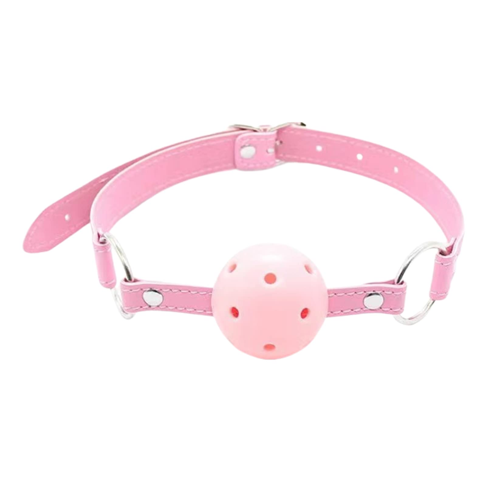 Breathable Ball Gag with Holes - Adjustable Length Open Mouth Gag for Adult Bondage, Fetish Play & BDSM Restraints - Perfect for Roleplay, Sensory Deprivation & Spice Up Intimacy (Pink)