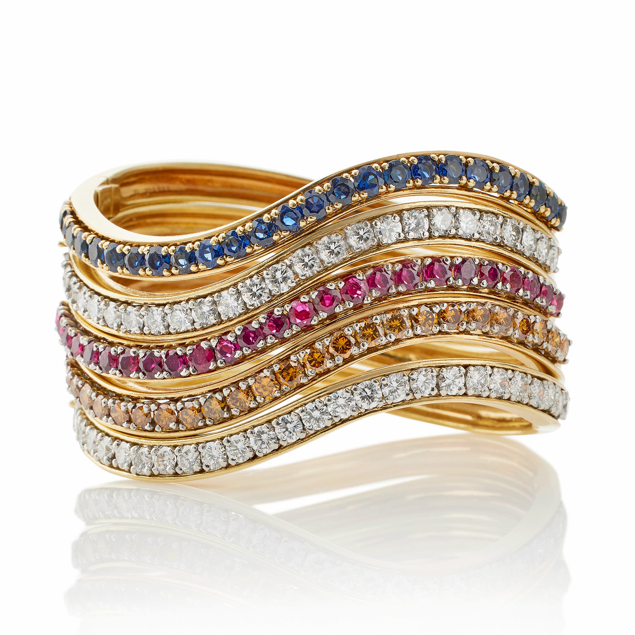 Luxury Five Diamond & Gemstone Set Oscar Heyman Bangle Bracelet for Women | Elegant Jewelry Gift for Weddings, Parties & Special Occasions