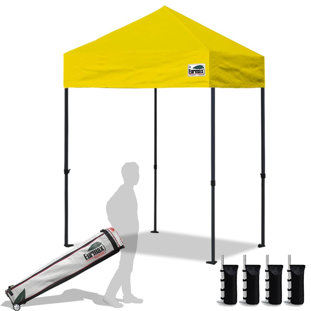 Eurmax USA 5'x5' Commercial Instant Pop Up Canopy Tent with Heavy Duty Roller Bag & 4 Bonus Sand Weight Bags - Yellow | Outdoor Events, Farmers Markets, Beach Parties, Camping & Tailgating Shelter