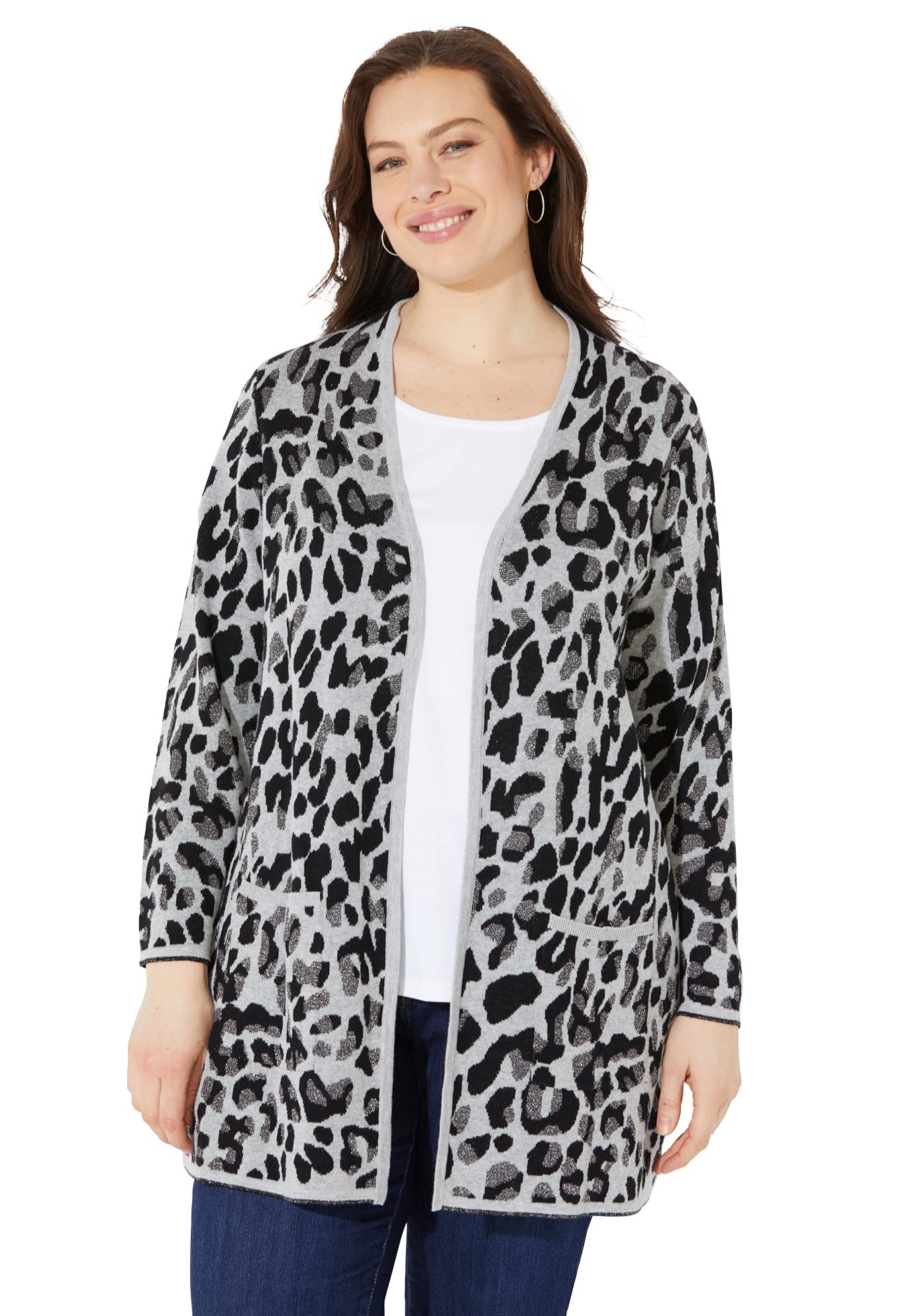 Plus Size Leopard Print Cardigan Sweater for Women - Soft Cozy Knit Open Front Wrap - Fall Winter Fashion Cardigan - Office & Casual Wear - Perfect for Layering, Date Nights & Weekend Errands - Great for Work, Coffee Dates & Cozy Evenings - Ideal for Autumn Strolls, Holiday Gatherings & Home Relaxation