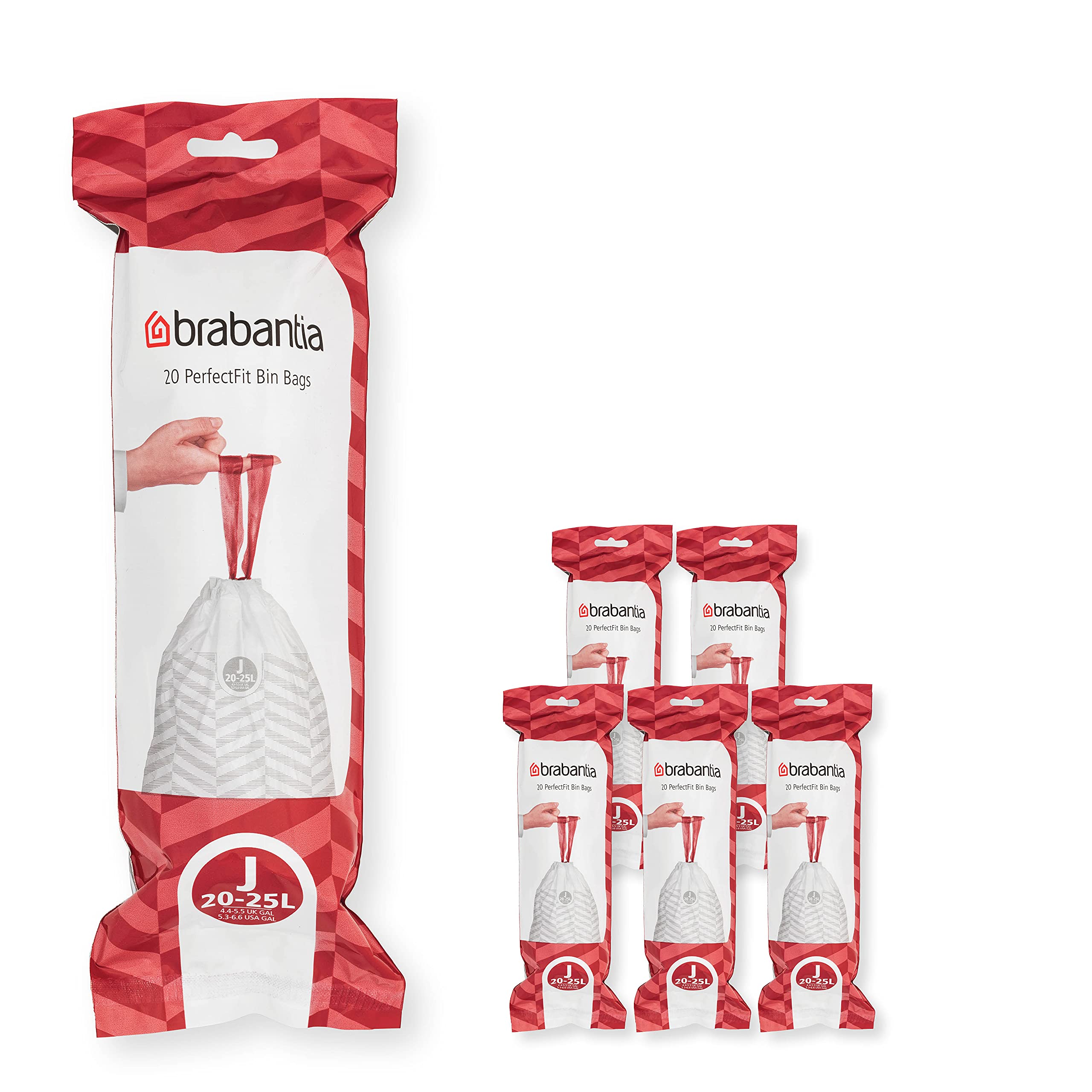 Brabantia PerfectFit Trash Bags - 120 Count J Size (5.3-6.6 Gallon) Heavy Duty Drawstring Kitchen Trash Can Liners for Home, Office & Outdoor Use