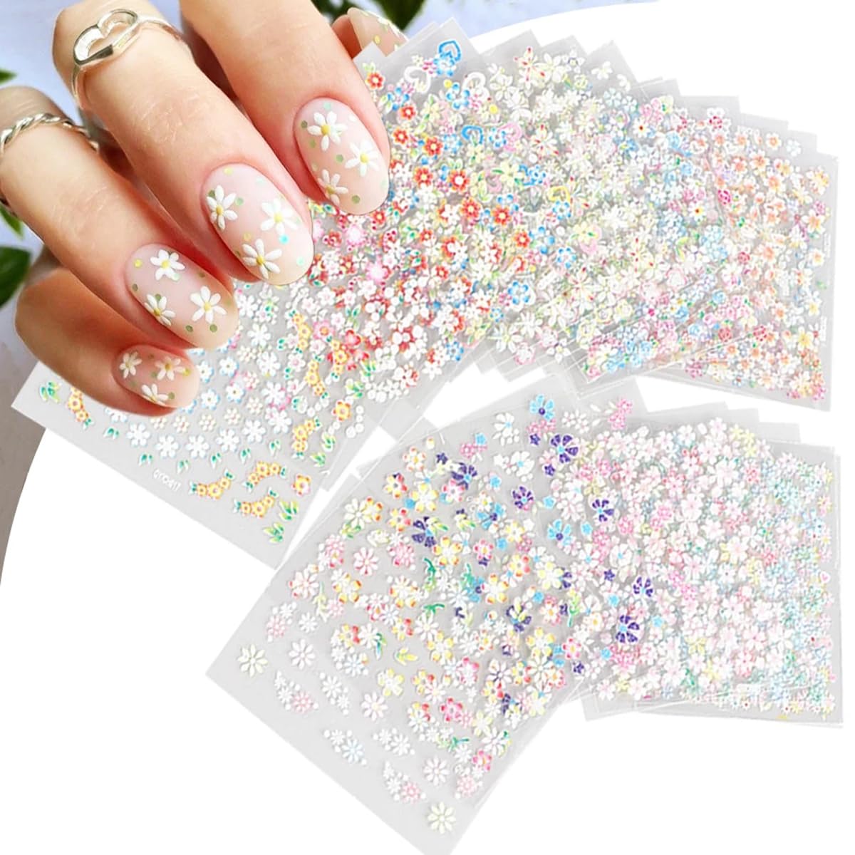 30 Sheets 3D Flower Nail Art Stickers - Self-Adhesive Nail Decals with Roses, Daisies & Cherry Blossoms - Pink Floral Nail Designs & Cute Heart Stickers for Acrylic Nails - Perfect for Salon, Home Manicures & Nail Art Enthusiasts