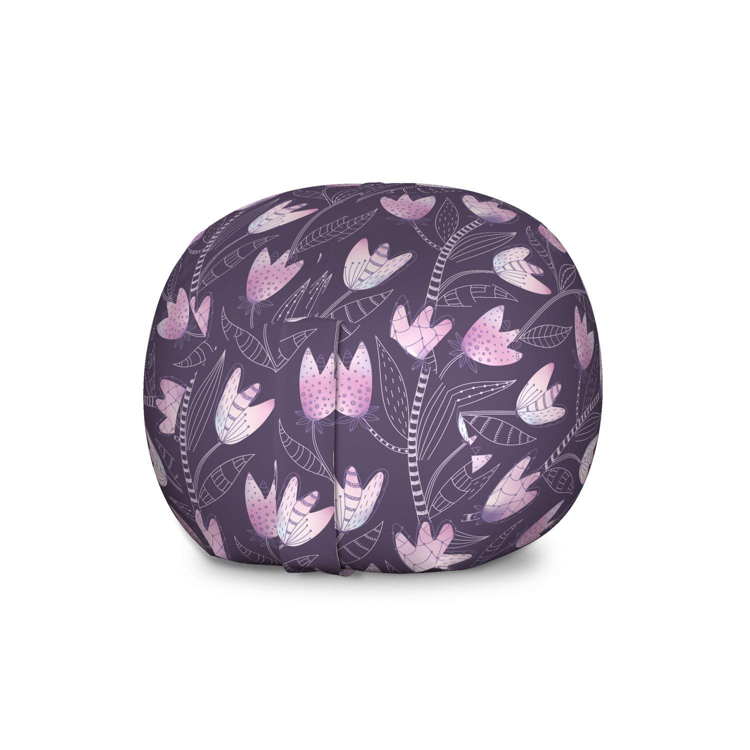 Ambesonne Floral Storage Toy Bag Chair - Large Washable Stuffed Animal Organizer with Violet Tulip Motifs in Pale Mauve & Purple | Perfect for Kids' Room, Nursery, Playroom & Home Organization