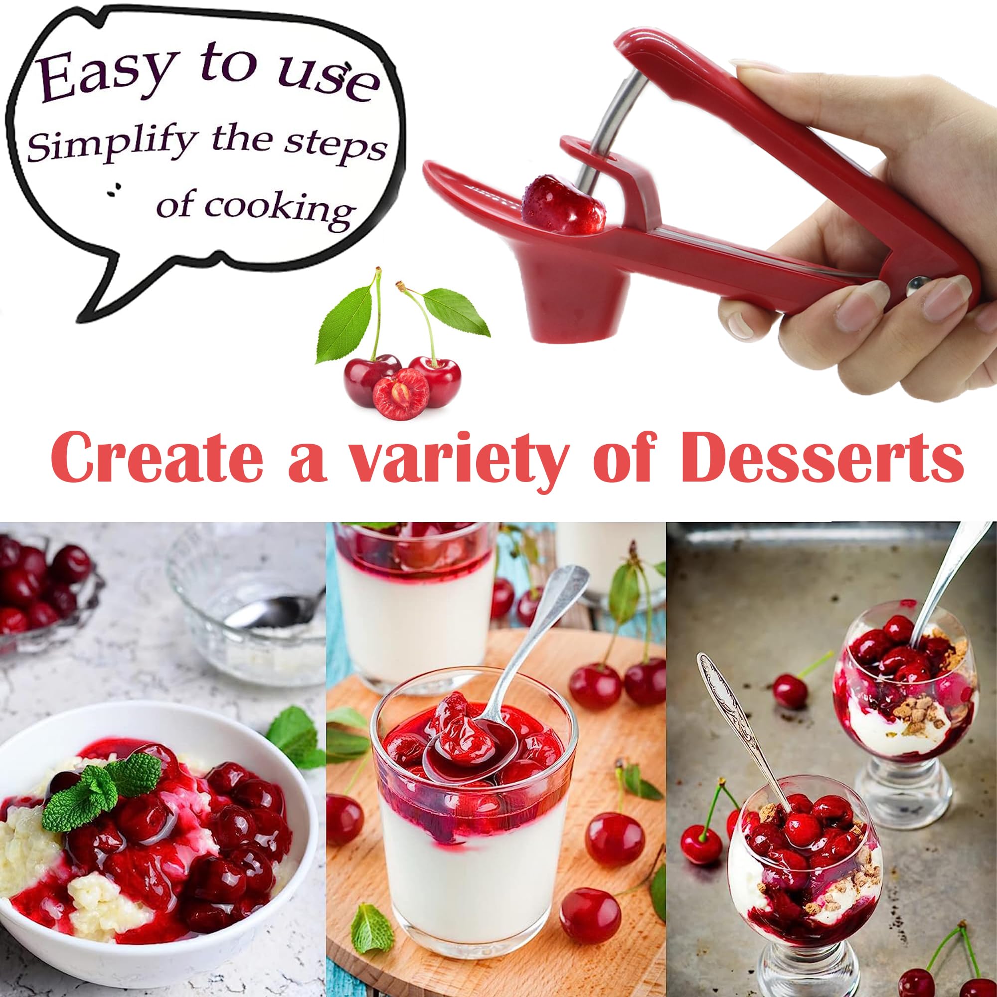 Premium Cherry Pitter Tool - Stainless Steel Cherry & Olive Pitter with Seed Stone Remover for Cherry Jam, Baking, Canning | Space-Saving Lock Design | Perfect for Home Kitchen & Commercial Use (Red)