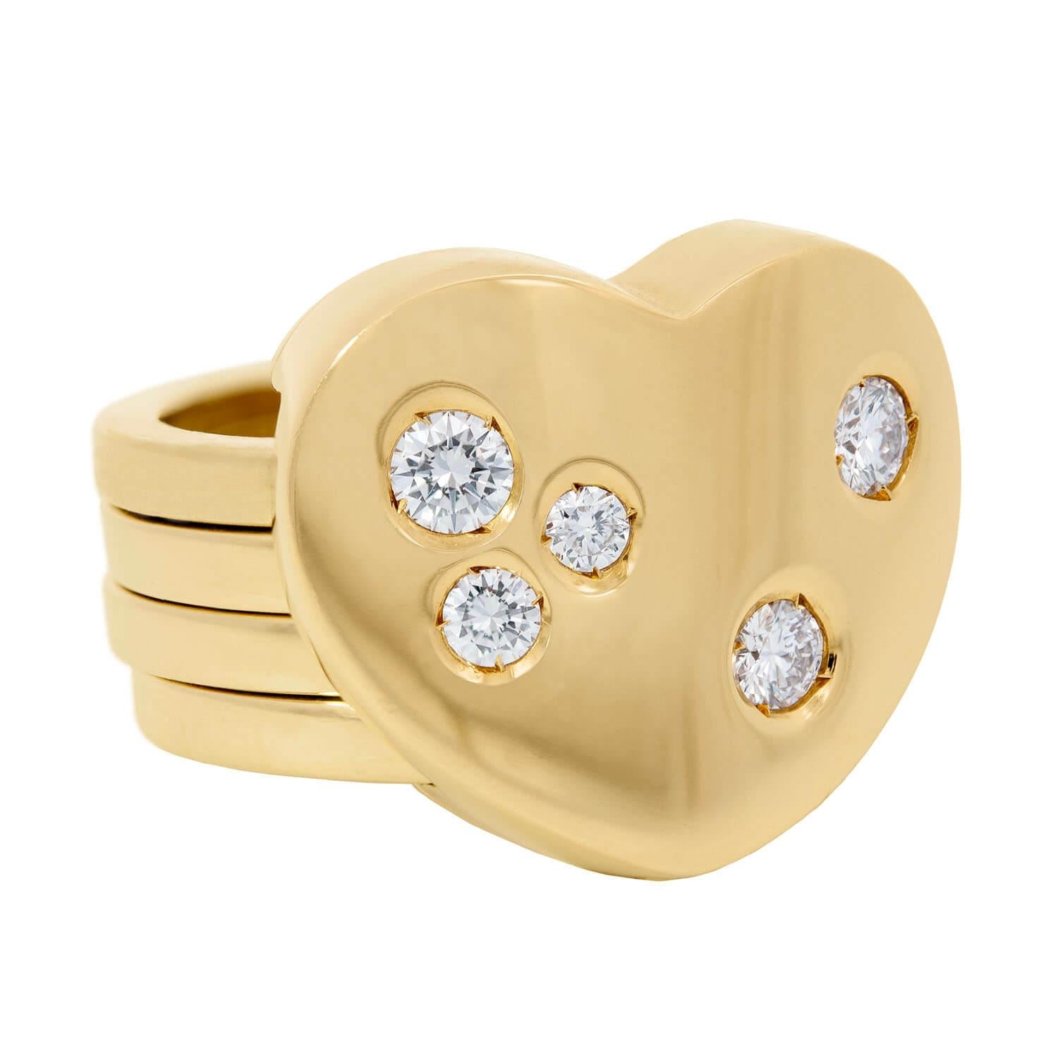 18K Gold Diamond Heart Ring for Women - 0.65ctw Four Band Elegant Jewelry - Perfect for Valentine's Day, Anniversary & Romantic Gifts