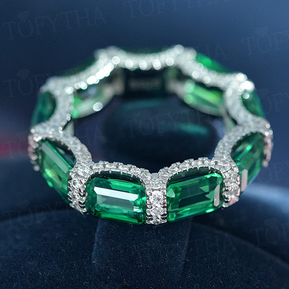 Emerald Cut Moissanite Eternity Ring 10K 14K 18K White Gold or 925 Sterling Silver Wedding Band for Women - Perfect for Engagement, Anniversary & Special Occasion Jewelry Gift