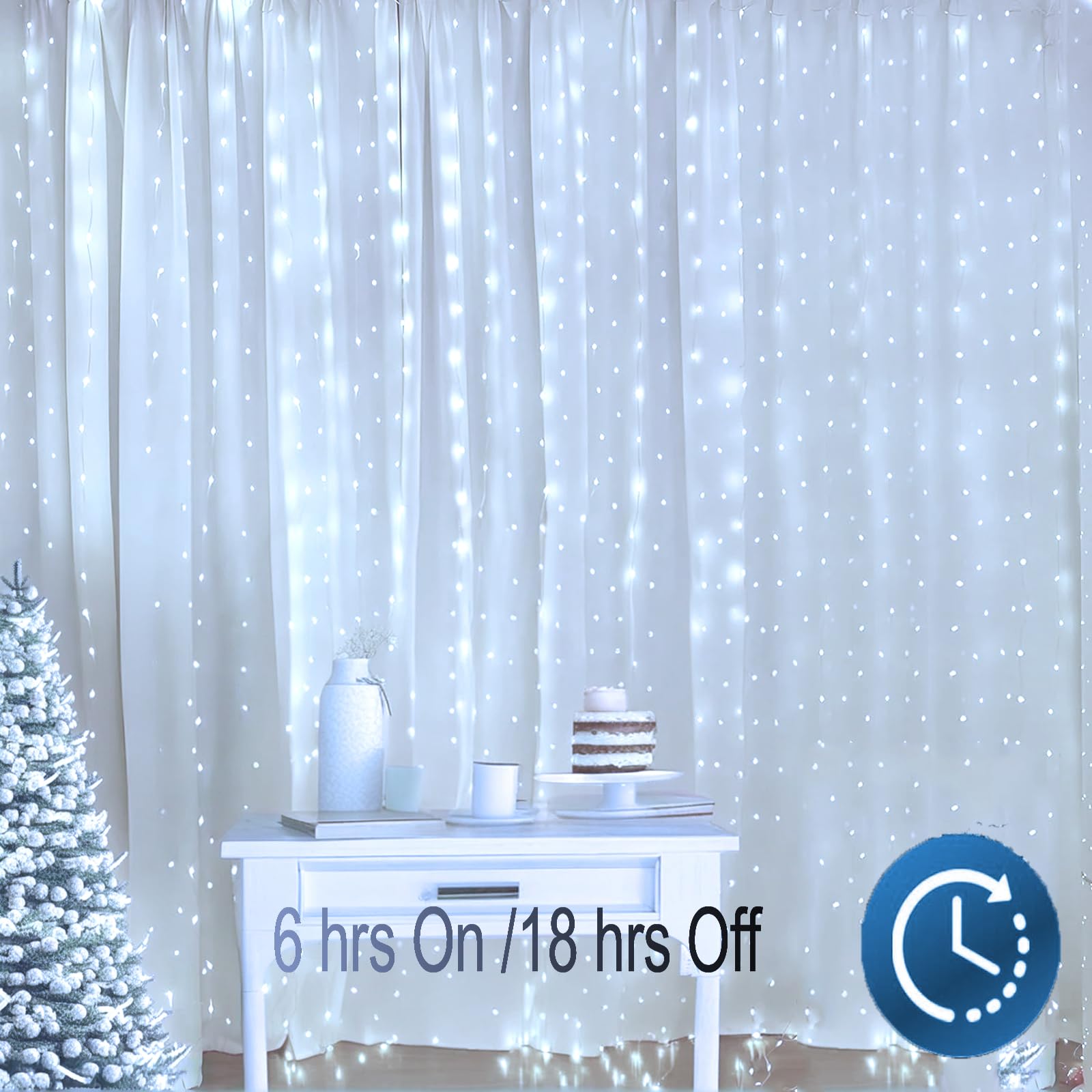 Fairy Curtain String Lights - 8 Lighting Modes, Bedroom Wall Decor for Girls, Romantic Indoor Lighting for Valentine's Day & Home Parties (White) - Perfect for Bedrooms, Weddings, and Cozy Night Ambiance