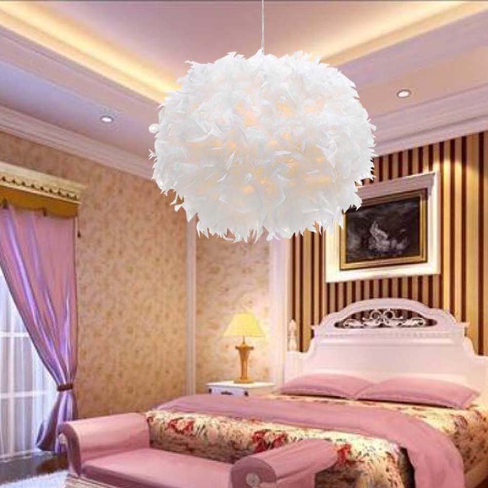 White Feather Chandelier Pendant Light - 14.8' Cord with Switch for Bedroom & Dining Room