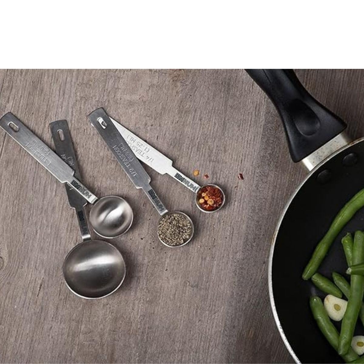 Omnum Premium Stainless Steel Measuring Spoon Set (4-Piece) - Heavy Duty Metal Kitchen Measuring Spoons for Cooking, Baking & Meal Prep - Perfect for Home Chefs, Bakers & Coffee Enthusiasts