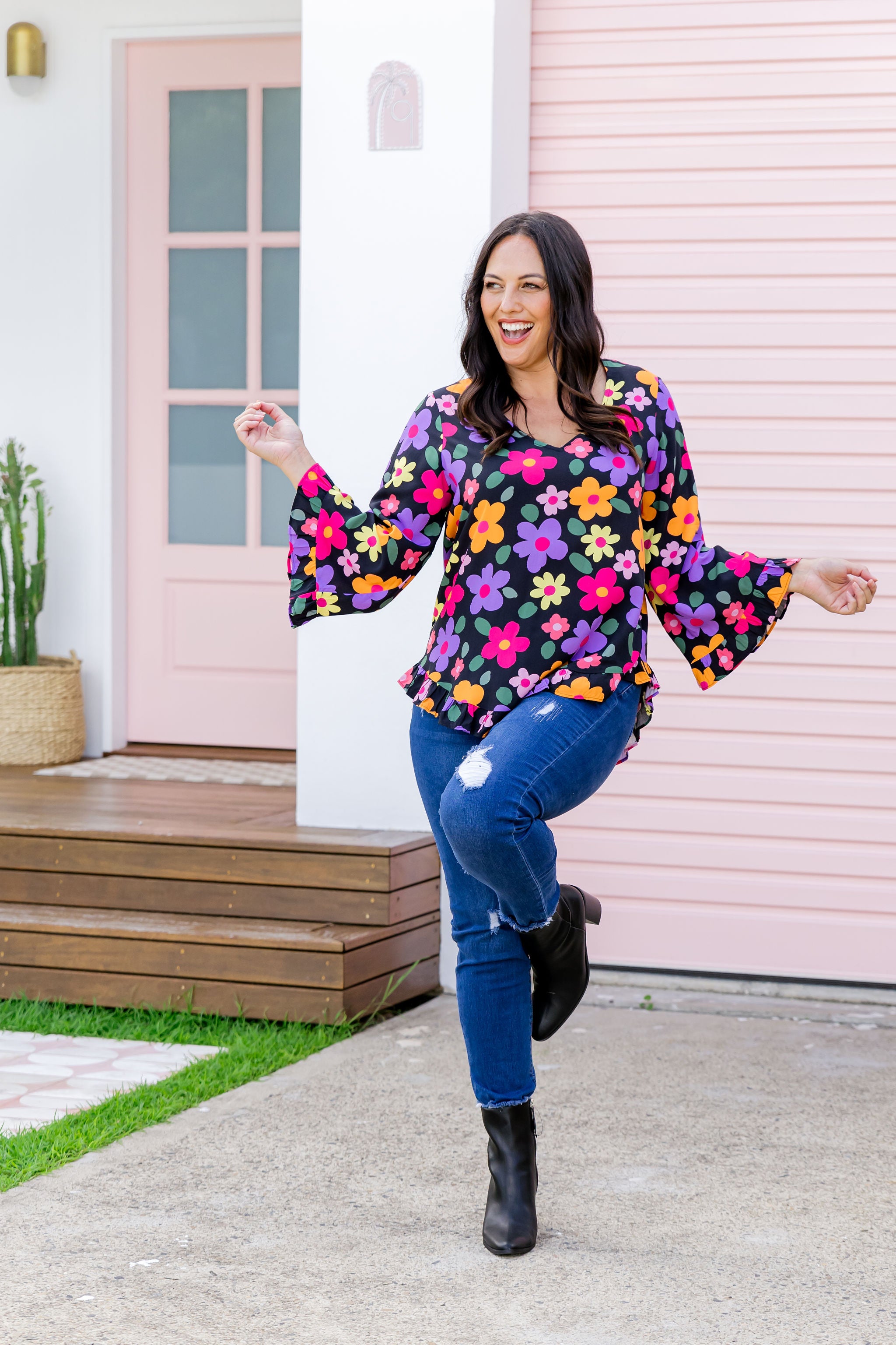 Natalie Women's Long Sleeve Blouse Floral Print Tops for Casual Wear, Office & Date Night Outfits