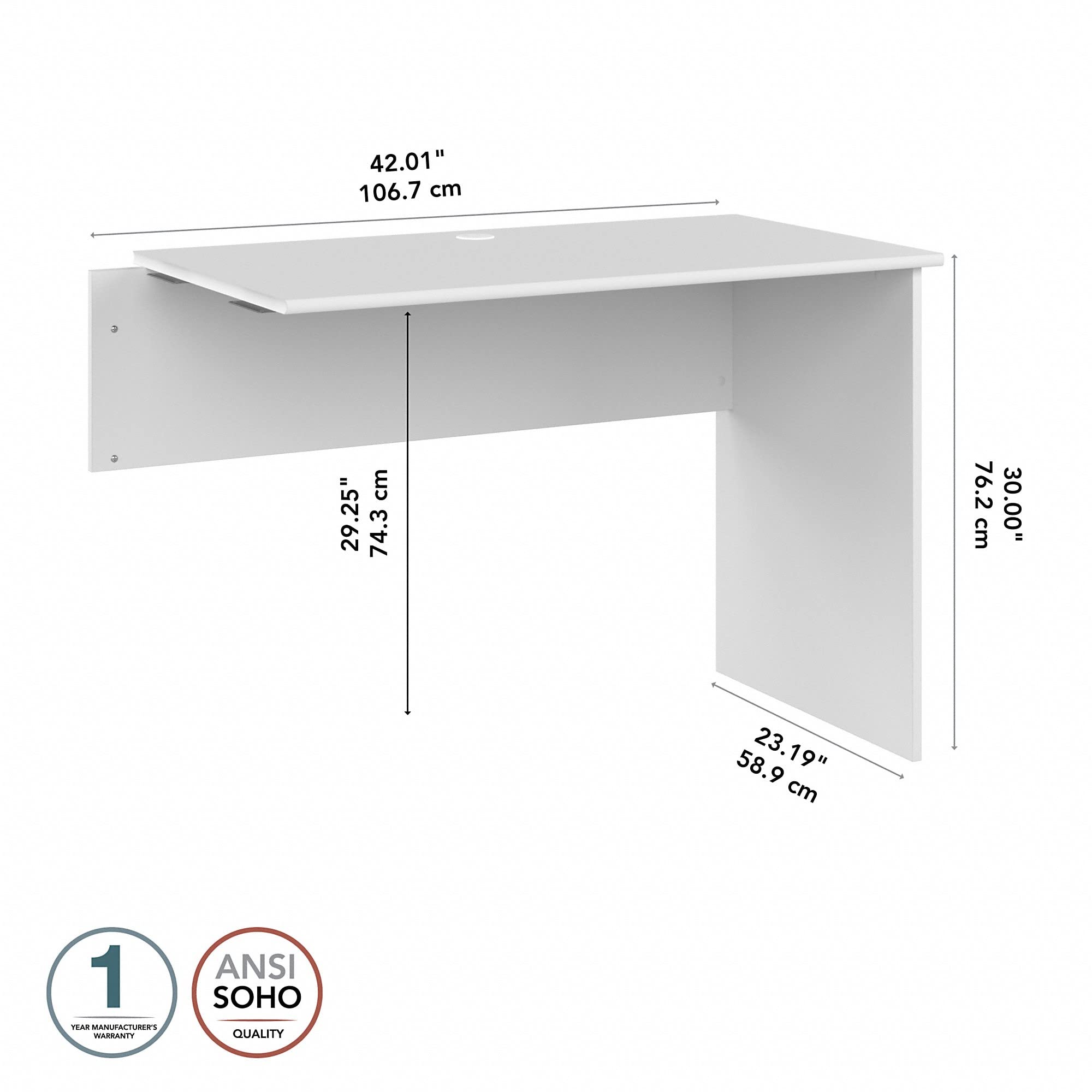Bush Furniture Cabot 42W White Shell Desk Return - Home Office Computer Desk for Small Spaces, Perfect for Remote Work & Study