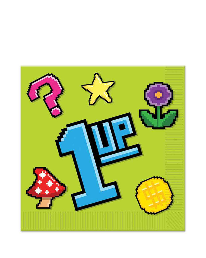 8 Bit Retro Gaming Lunch Napkins - Pack of 16 - Pixel Art Paper Napkins for Parties, Gaming Events & Nostalgic Themed Dinners