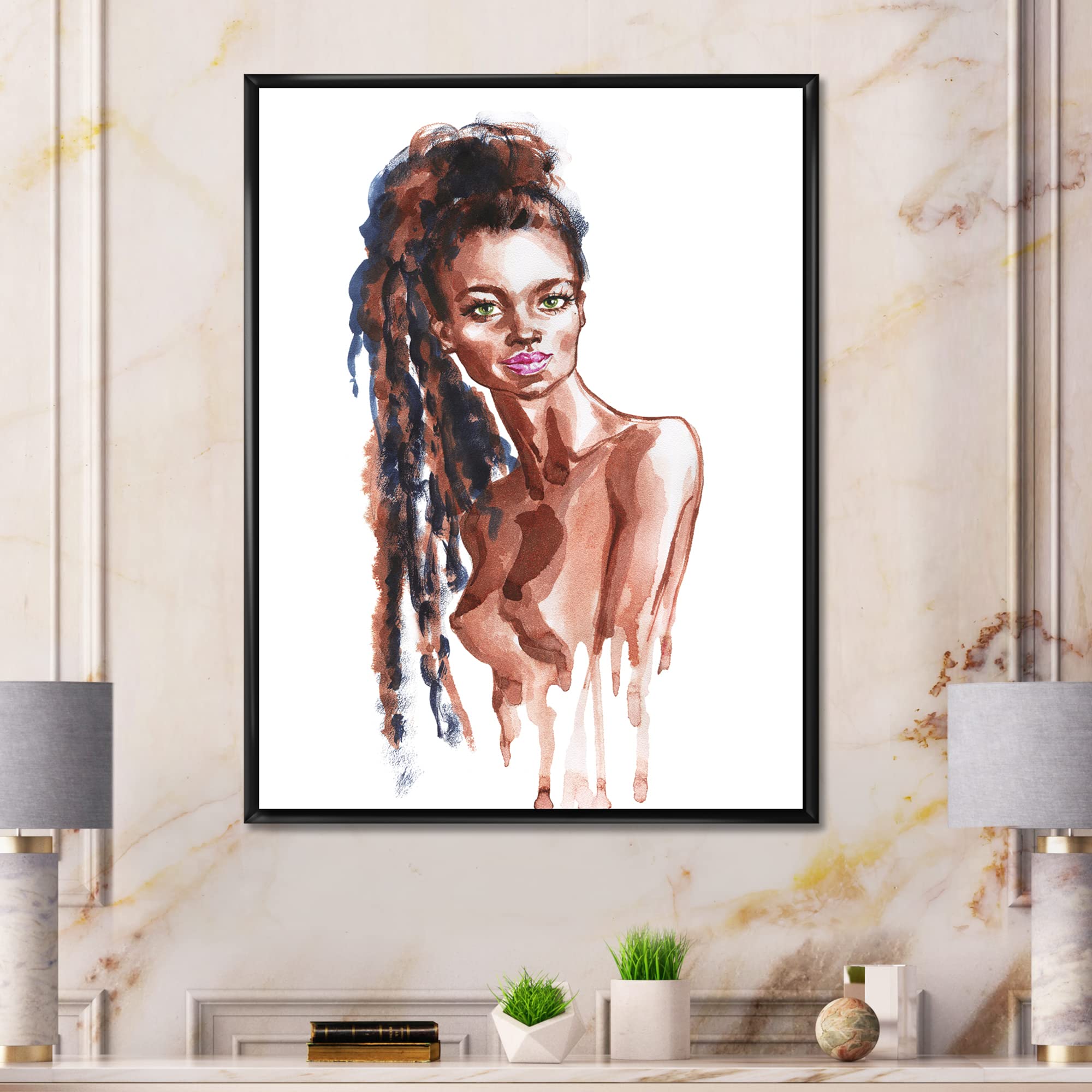 African American Woman Portrait VIII - Modern Framed Canvas Wall Art Print for Living Room, Bedroom & Office Decor
