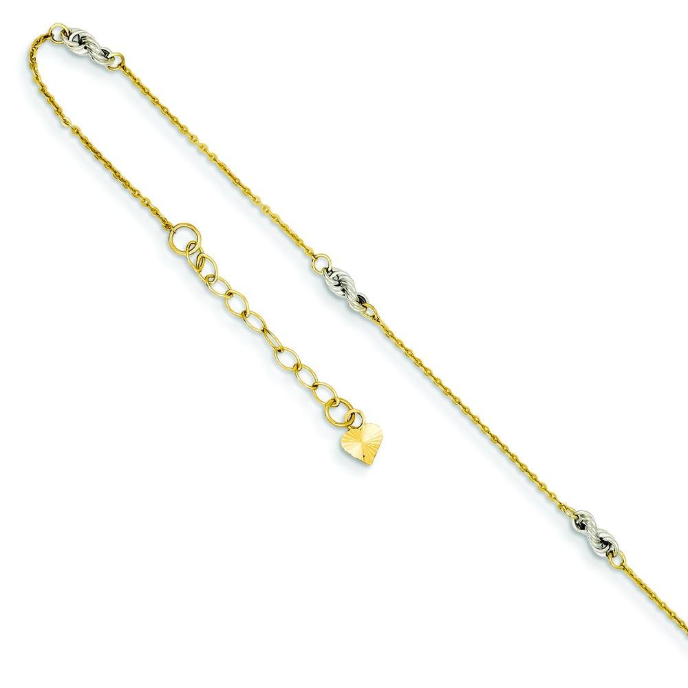 14K Gold Two Tone Cable & Rope Chain Anklet with 1