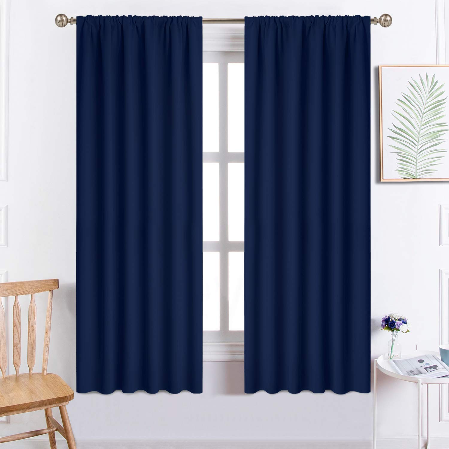 Premium Blackout Curtains for Bedroom & Living Room - Thermal Insulated Room Darkening Curtains with Rod Pocket, Set of 2 Panels (52 x 63 Inch, Navy Blue) - Perfect for Home Theater, Nursery & Light Sleepers