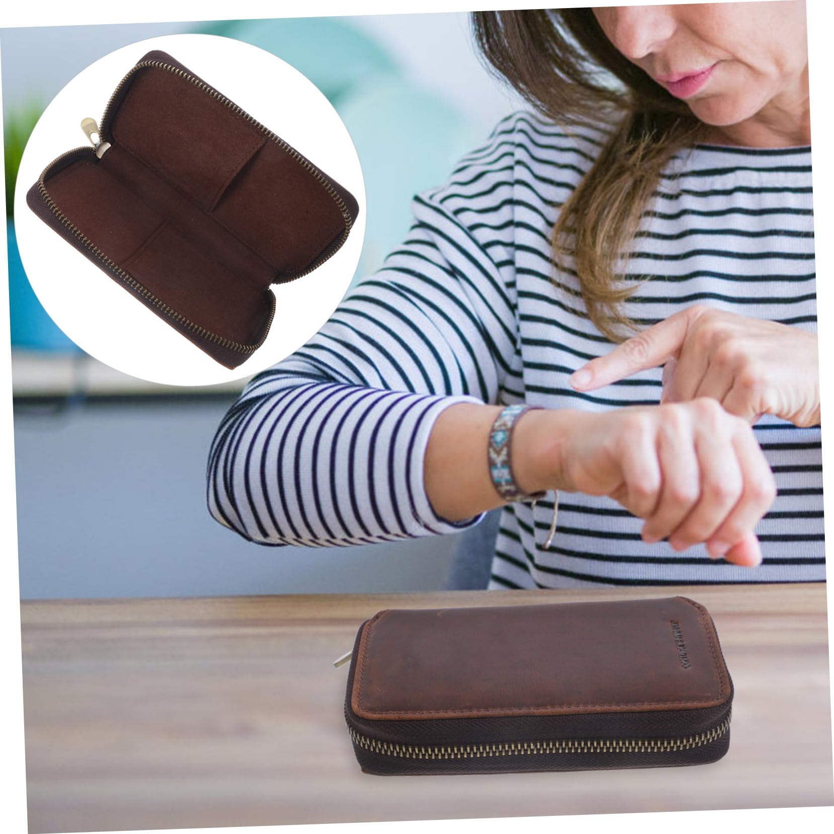 TEHAUX Genuine Leather Watch Box - Zipper Watch Storage Case for Men & Women, Couple Watch Pouch Organizer - Perfect for Travel, Gift & Jewelry Collection