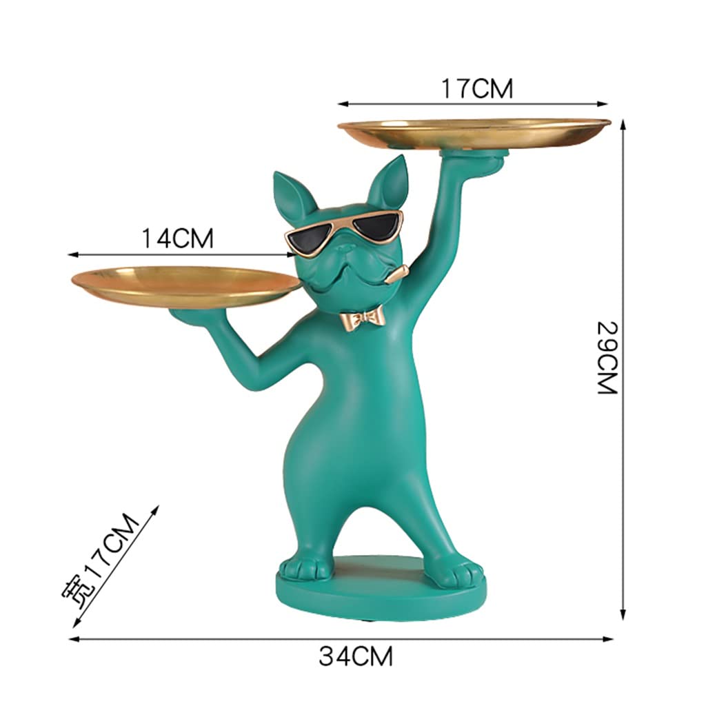 Modern Resin Bulldog Statue Key Holder & Jewelry Tray - Decorative Entryway Organizer for Keys, Coins, Watches, Phone & Wallet | Green Dog Figurine Storage Box | Perfect for Home, Office & Gift Giving