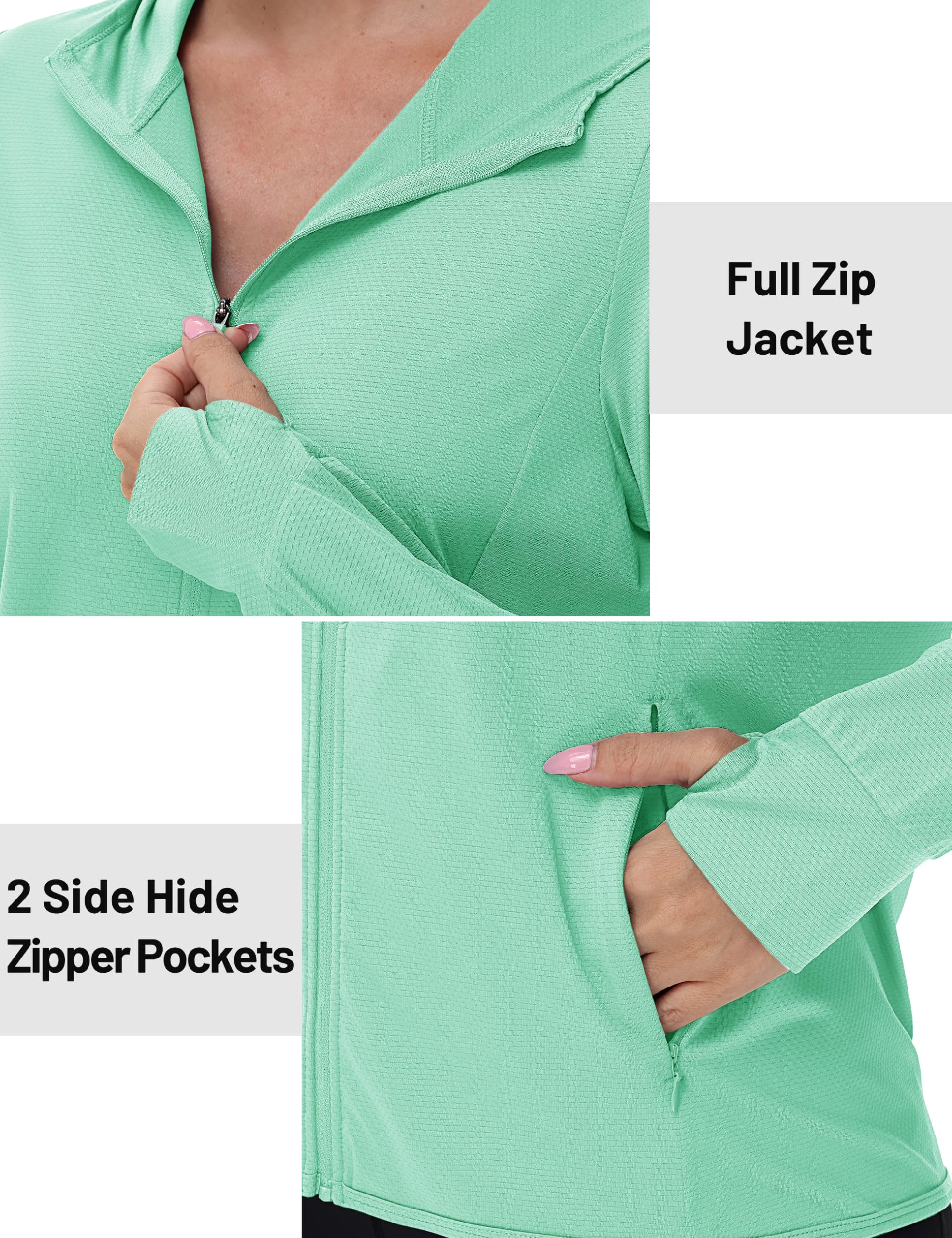 TACVASEN Women's UPF 50+ Sun Protection Hoodie - Lightweight Zip Up UV Shirt with Long Sleeves for Hiking, Running & Outdoor Activities