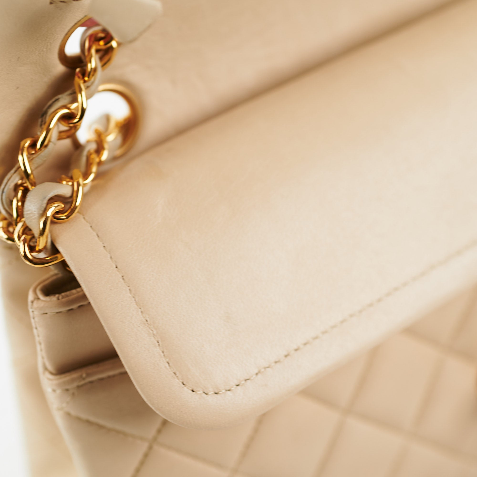 Vintage Chanel Small Double Flap Bag in Beige Lambskin Leather - Perfect for Date Night & Special Occasions