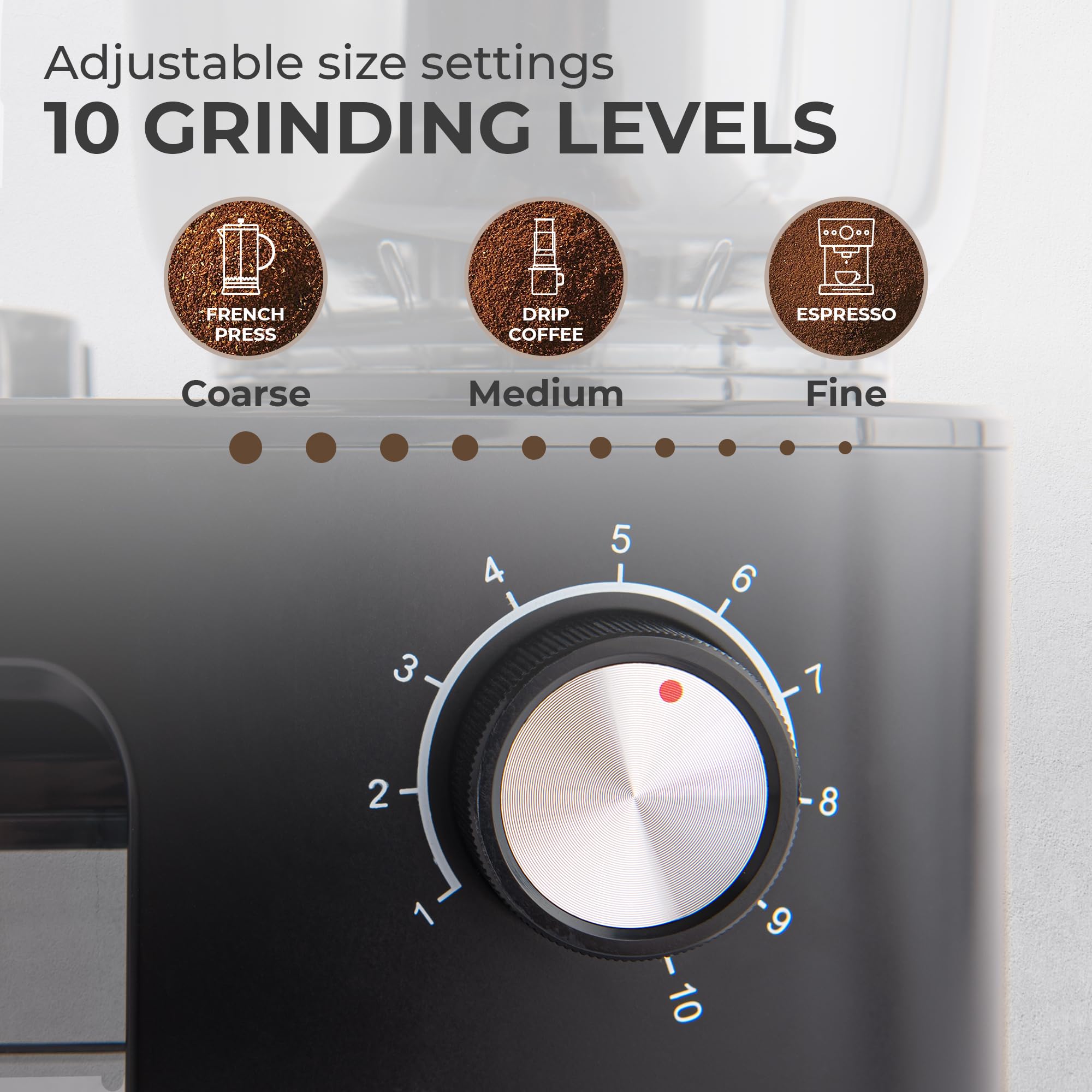 Premium Kaffe Electric Burr Coffee Grinder - 8oz Capacity with Adjustable Coarseness Settings & Timer - Flat Burr Design for Espresso, French Press & Drip Coffee - Perfect for Home Baristas & Coffee Enthusiasts - Black - Ideal for Morning Brews, Office Use & Gift Giving
