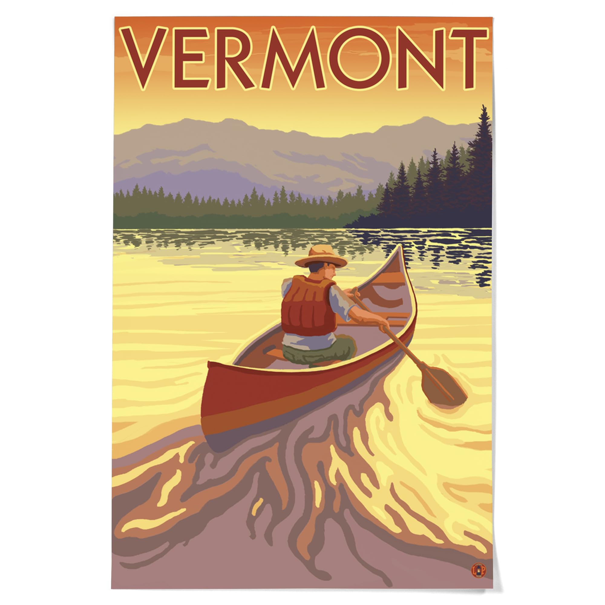 Lantern Press 36x54 Inch Giclee Art Print - Vermont Canoe Scene Wall Decor for Living Room, Bedroom & Office | Premium Canvas Painting for Home & Office Decoration