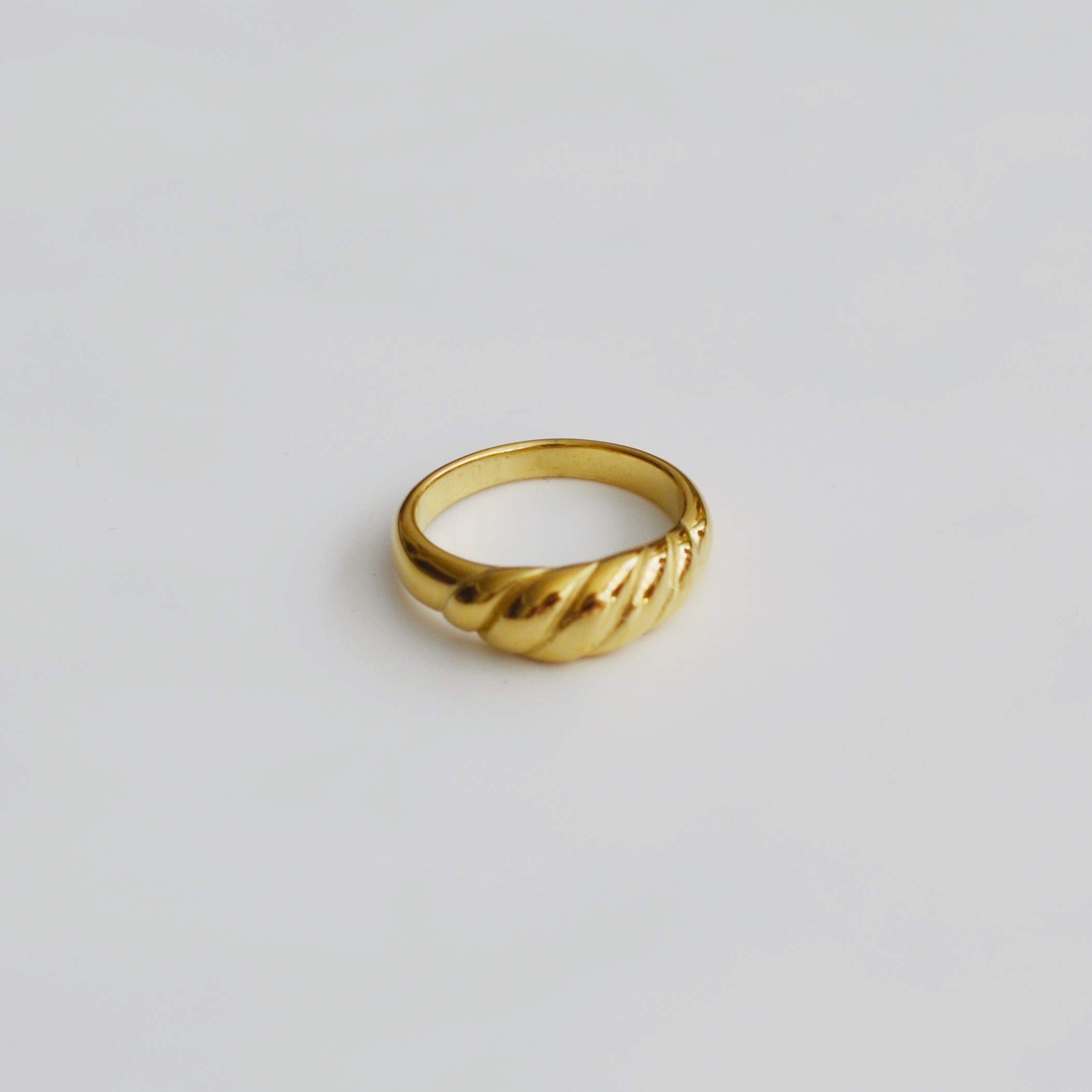 18K Gold Plated Croissant Dome Band Ring - Stackable Minimalist Signet Ring for Women | Dainty Jewelry for Everyday Wear, Layering & Gift Giving (Small)