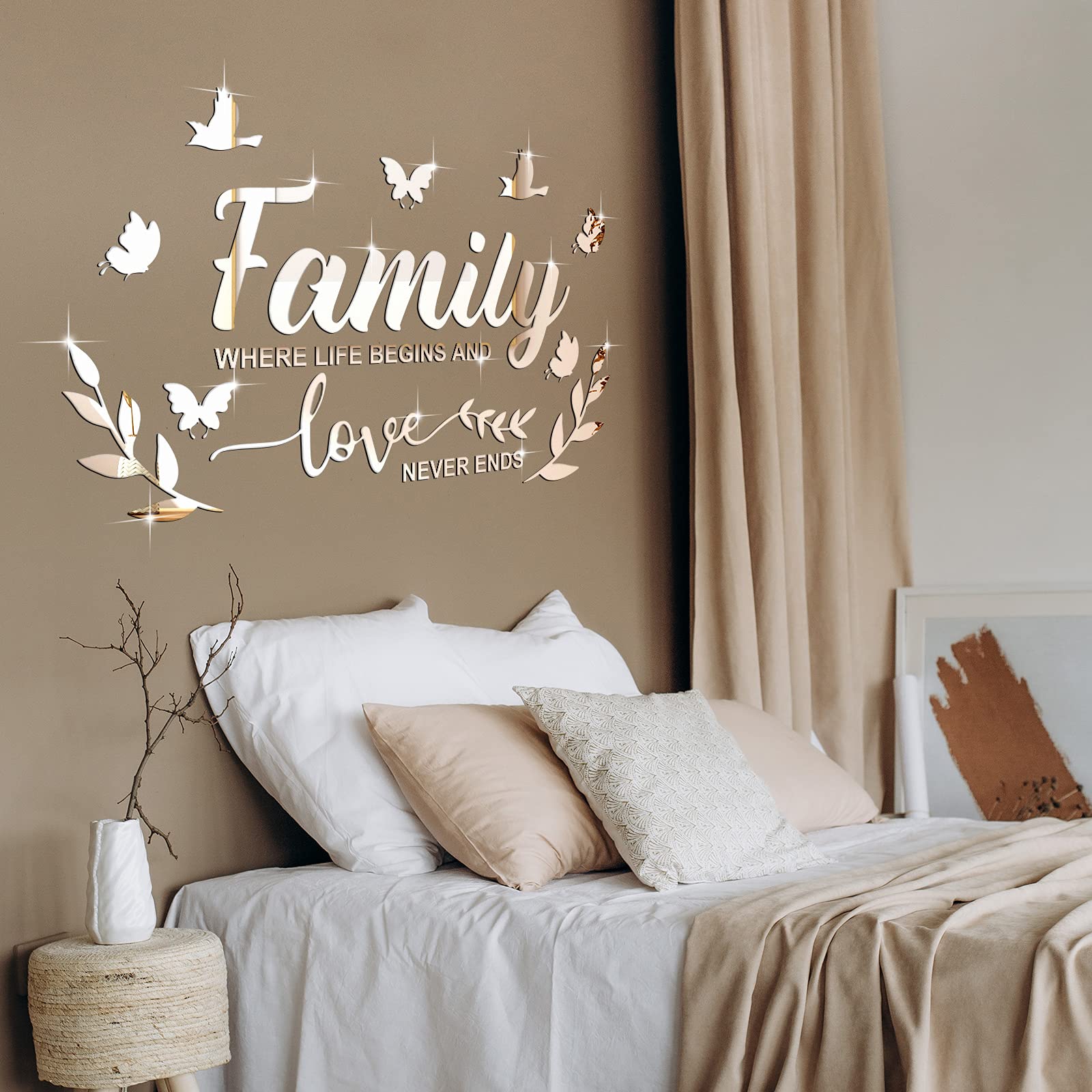 3D Acrylic Motivational Wall Decals - DIY Removable Butterfly Mural Stickers with Inspirational Quotes for Home & Family Decor (Silver) - Perfect for Living Room, Bedroom, Nursery & Office Wall Art
