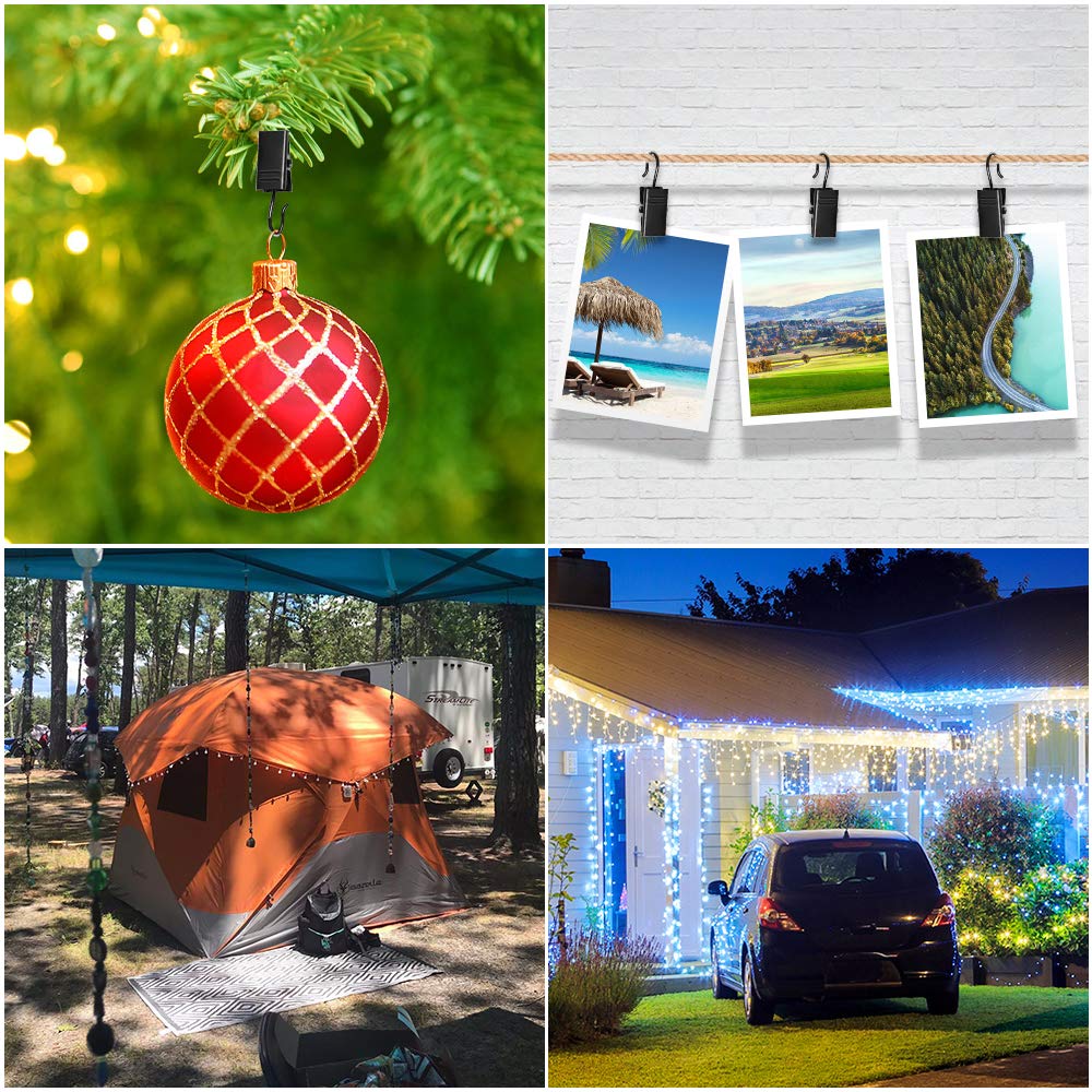 100 Pack Small Stainless Steel Curtain Clips & Hooks - Black Curtain Hanging Clips for Outdoor String Lights, Drapes, Sheers - Perfect for Patio, Wedding, Garden Decoration & Home Decor