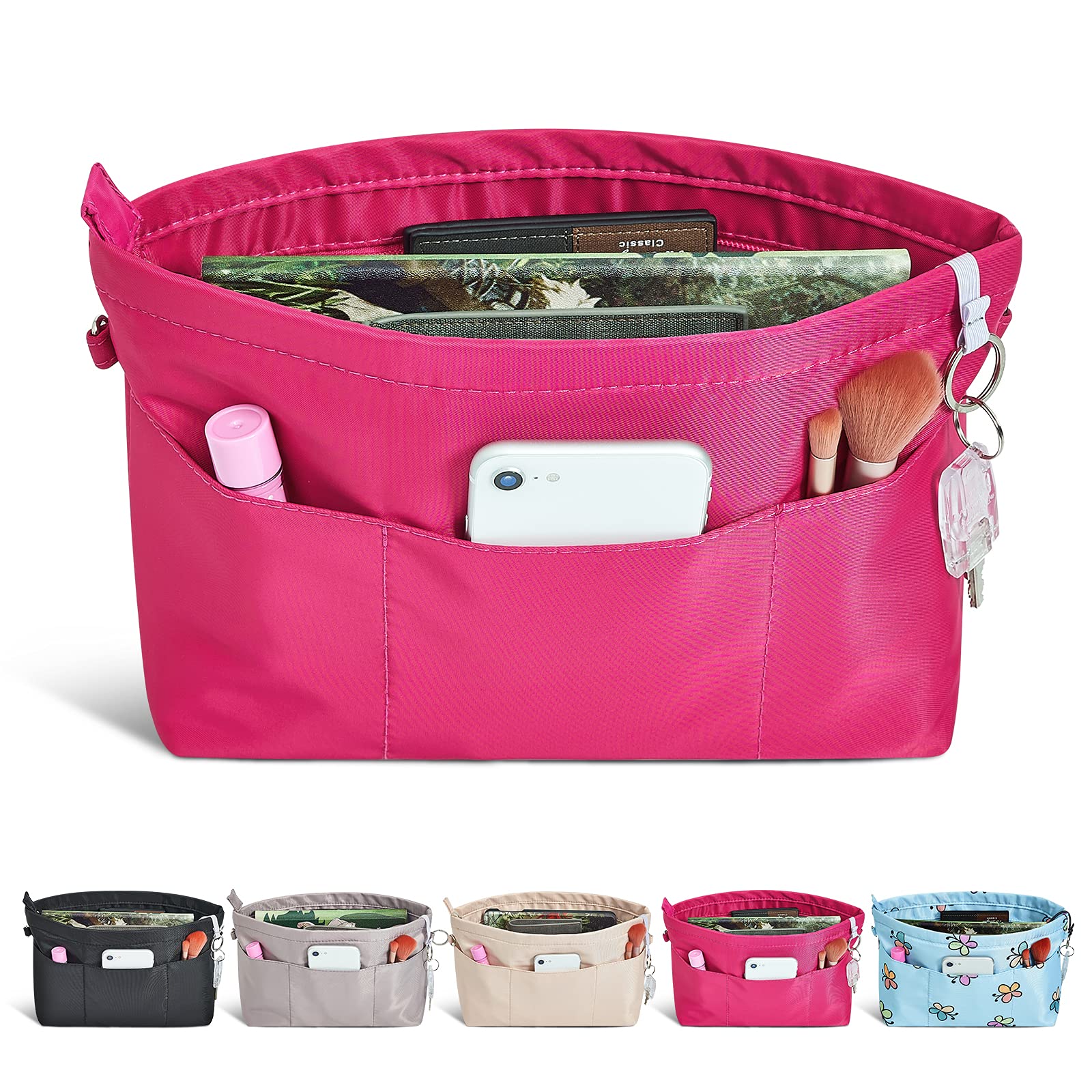 Premium Nylon Purse Organizer Insert - Tote Handbag Organizer with 13 Pockets & Zipper - 5 Sizes for Women - Perfect for Travel, Work & Daily Use