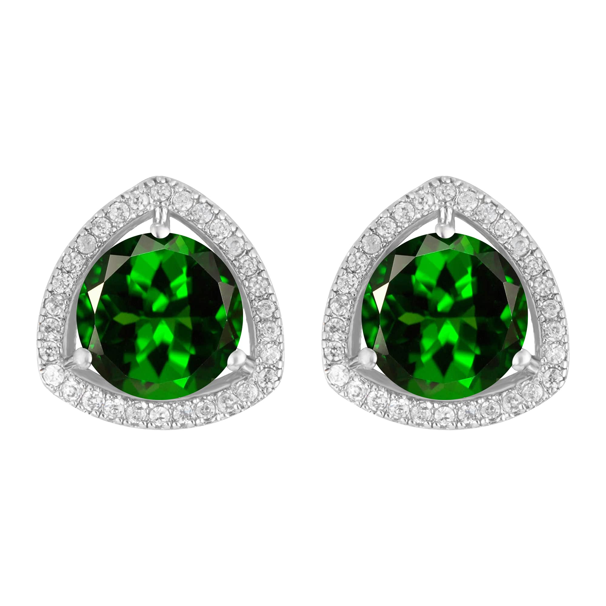 Natural Gemstone & White Topaz Halo Sterling Silver Stud Earrings – Perfect for Gifts, Weddings & Everyday Elegance