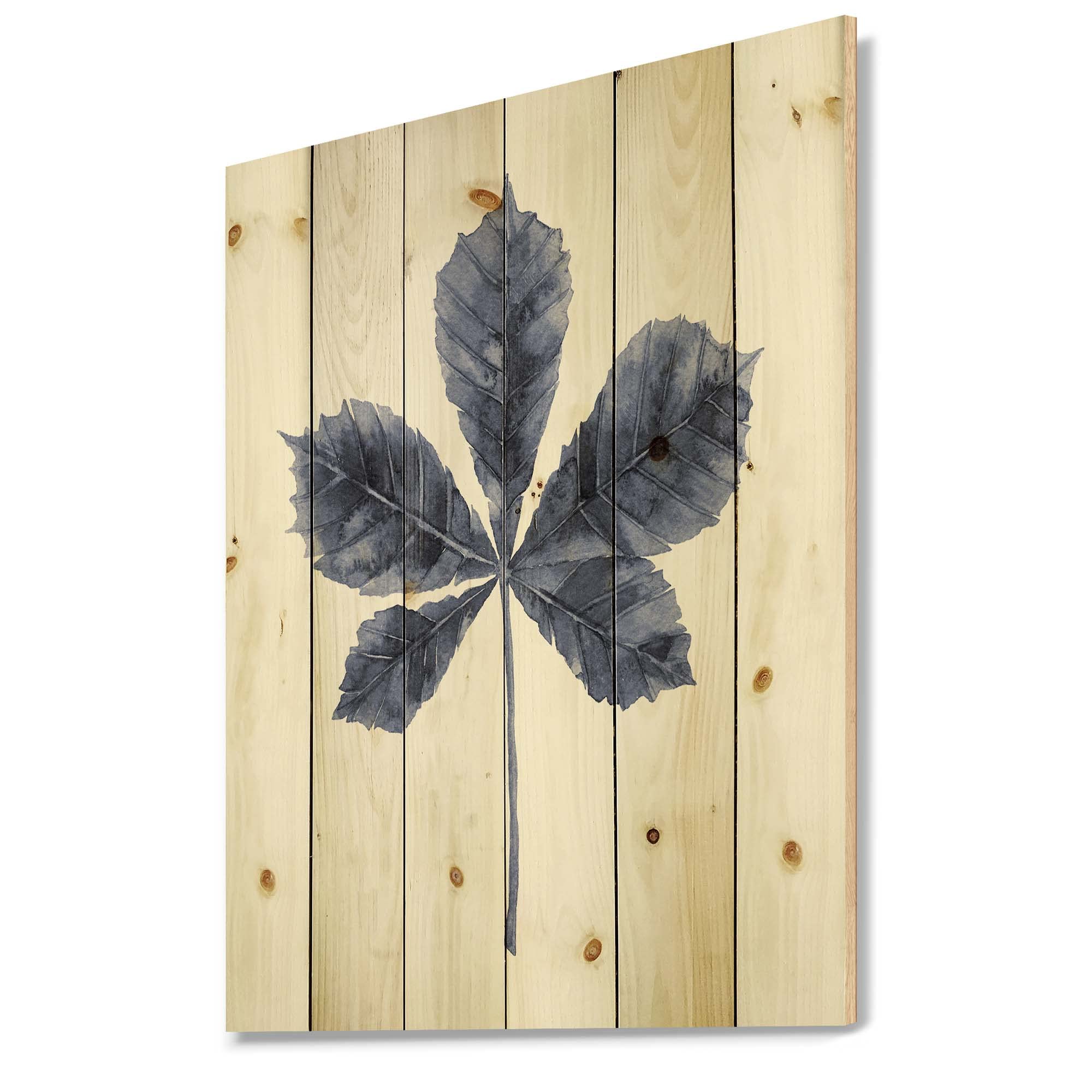 Navy Blue Chestnut Leaf Wood Wall Decor - Traditional Floral Wood Wall Art Panel, Large Pine Wood Wall Hanging for Living Room, Bedroom & Office Decor