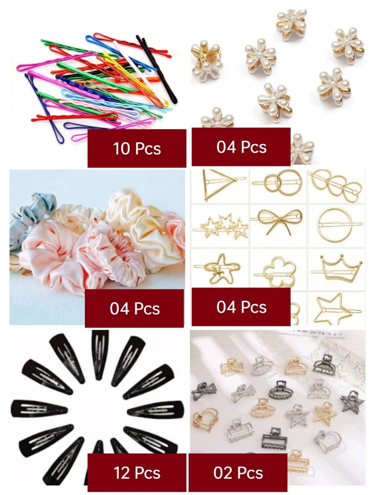 Snowpearl 36-Piece Hair Accessories Set - Mini Flower Metal Clips, Medium Metal Clutchers, Gold Hair Clips, Tic Tic Clips, Satin Scrunchies & Colorful Bobby Pins | Perfect for School, Work, Parties & Everyday Styling