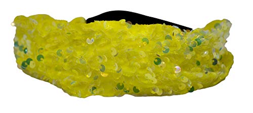 Majik Girls Stretchy Reversible Sequin Headbands for Kids - Yellow Sparkly Hair Accessories for School, Parties & Everyday Wear