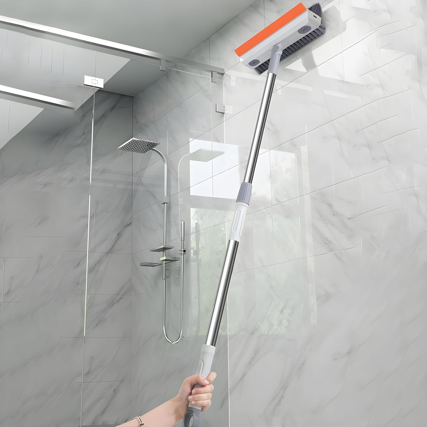 Figment 3-in-1 Bathroom Cleaning Brush with Wiper - Long Handle 180° Rotating Toilet Brush for Bathroom Tiles & Floor Scrubber - Ideal for Kitchen, Bathroom & Hard-to-Reach Areas Cleaning Accessories