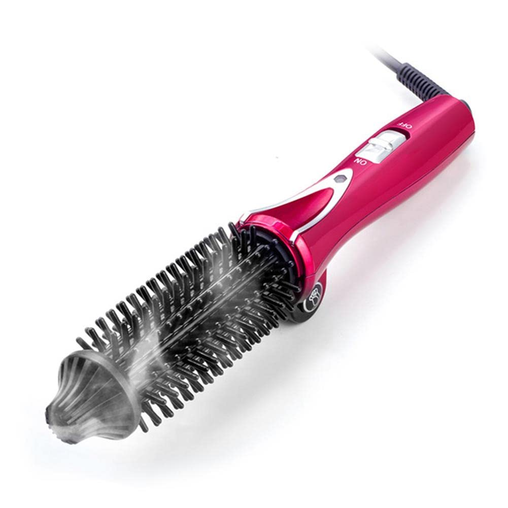 1 Inch Anti-Scald Ionic Travel Hair Curling Iron Brush - Dual Voltage Heated Curling Wand & Round Hair Styler for Beach Waves, Salon Styles & Everyday Curls - Perfect for Travel, Home & Professional Use (Red Wine)