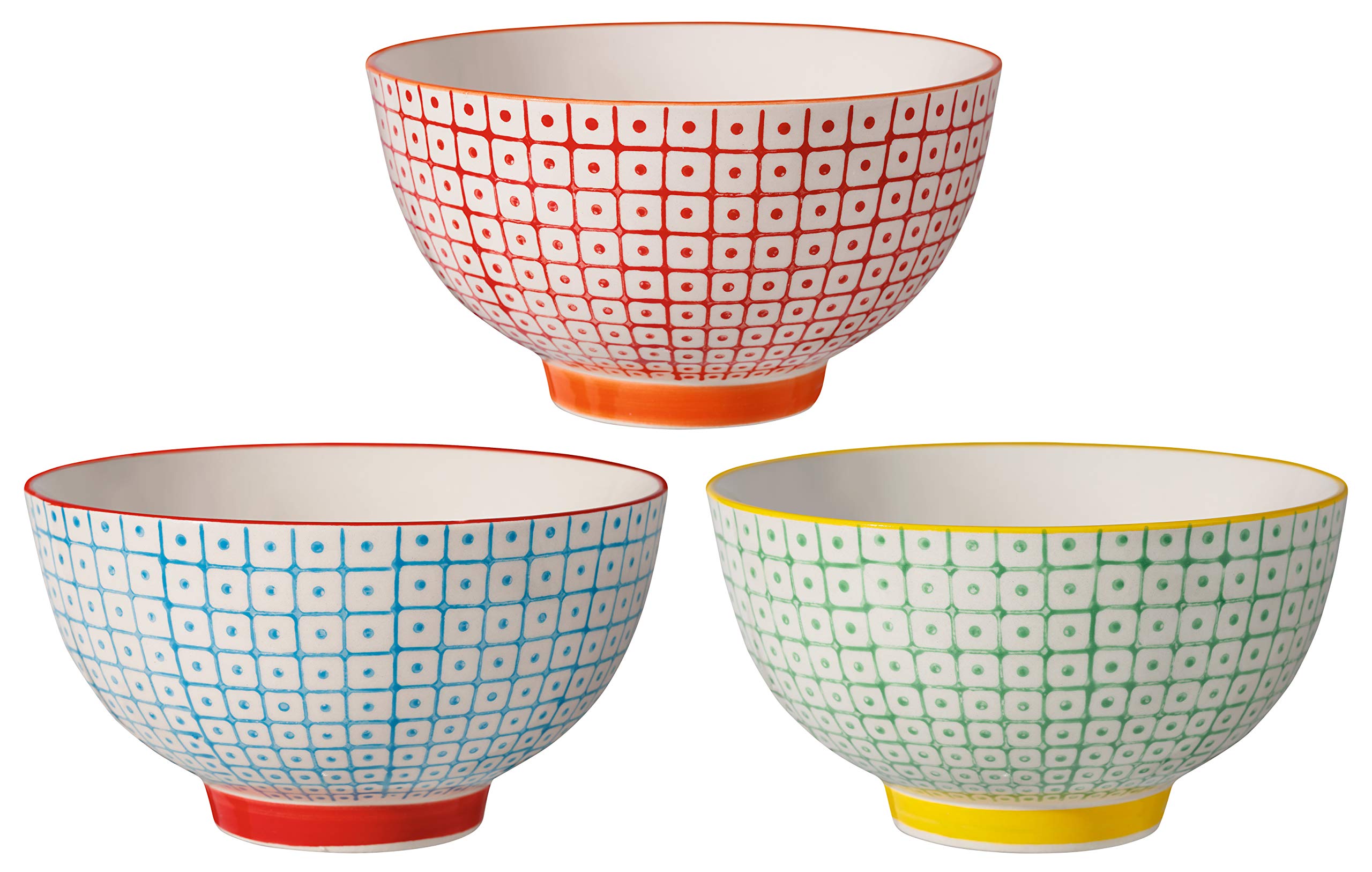 Bloomingville Carla Ceramic Cereal Bowls Set of 3 - Colorful Stoneware Soup & Breakfast Bowls (5.25