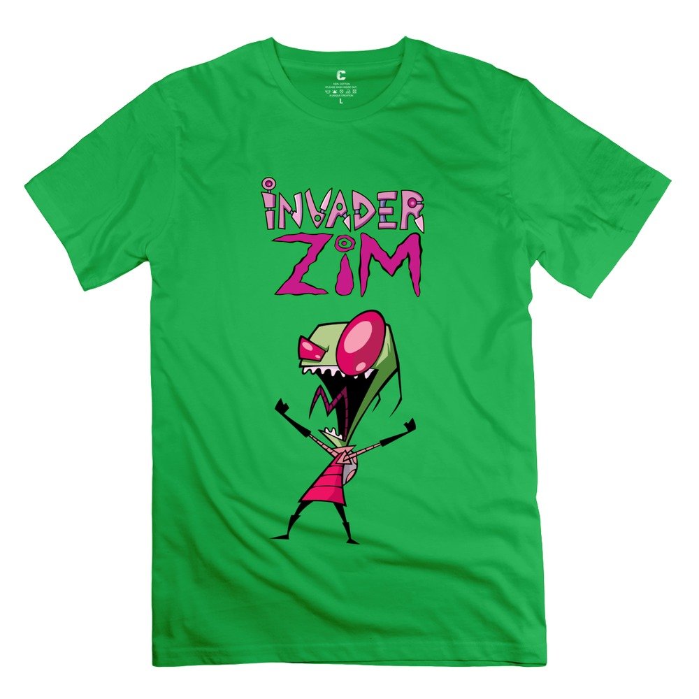 Men's Invader Zim Graphic T-Shirt - Custom Printed Forest Green Cotton Tee - Casual Anime Fan Apparel for Everyday Wear & Cosplay Events