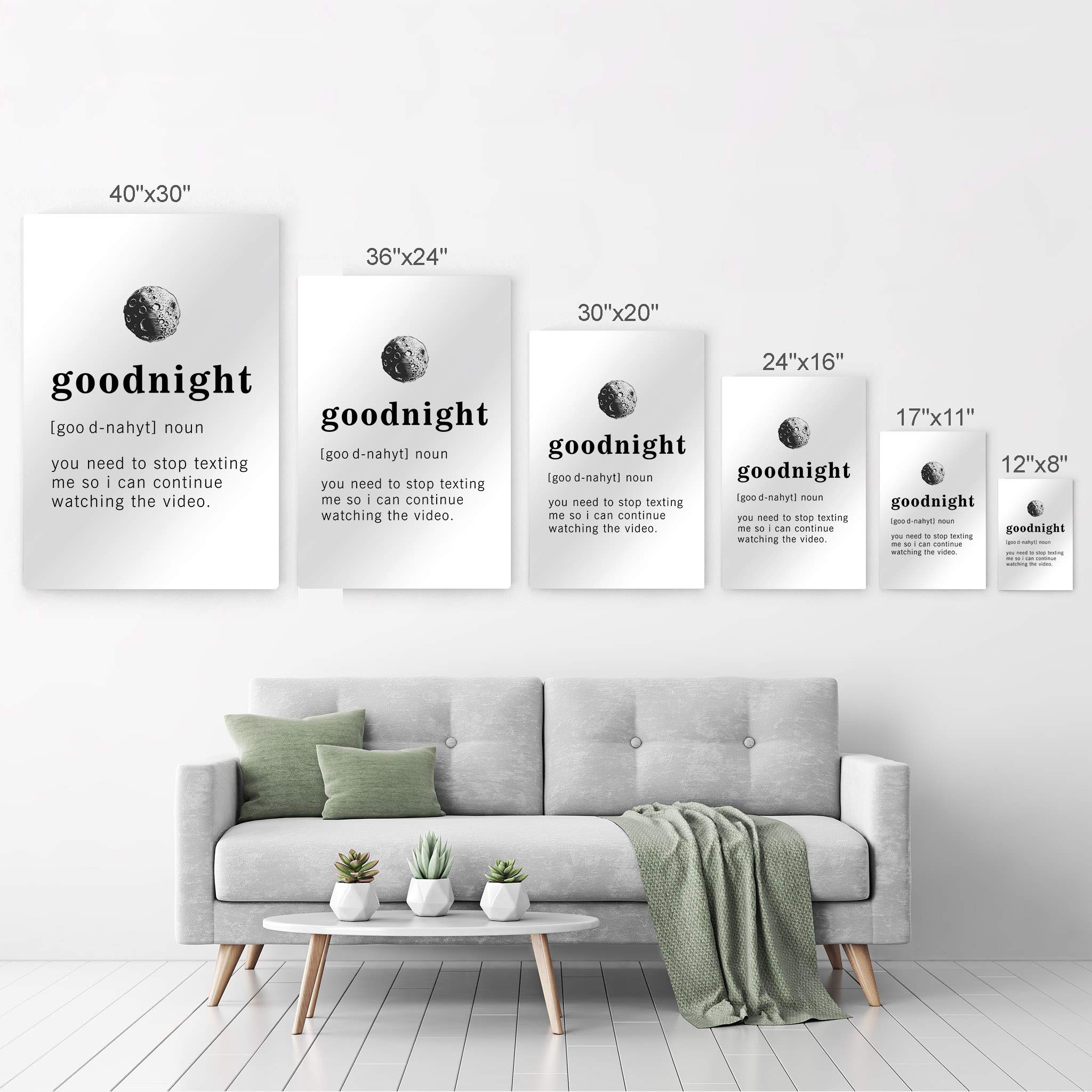 Funny Noun Dictionary Definition of Goodnight Metal Print - Inspirational Quote Sign for Office, Living Room, Bedroom & Bathroom - Ready to Hang Wall Art Home Decor - Made in USA (40x30) - Perfect for Gifts, Housewarming & Adding Humor to Any Space