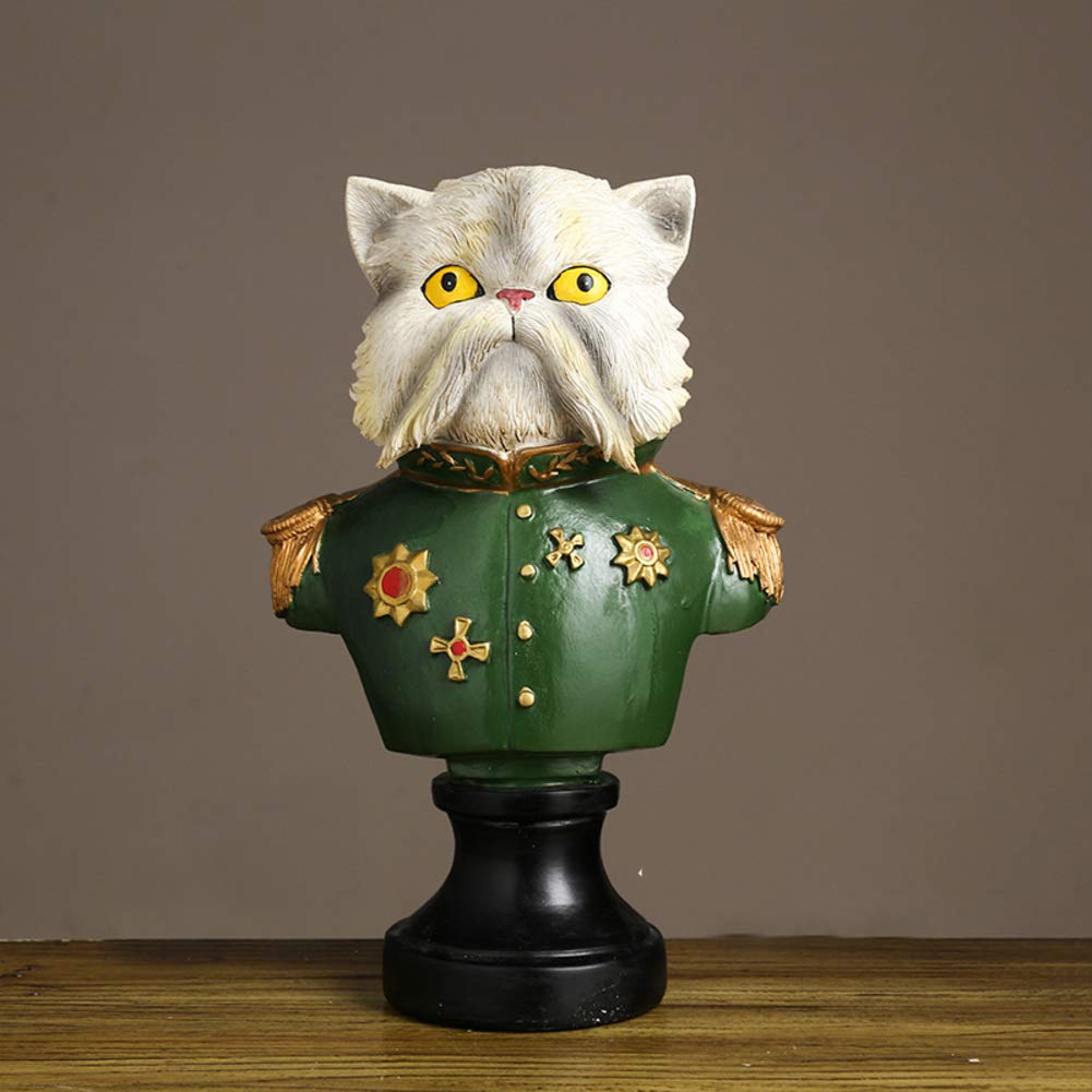 LOVEU White Cat Sculpture - Soldier Kitty Bust Statue, 17x11x31cm Home Decor Figurine | Perfect Gift for Women, Girls & Cat Lovers | Elegant Living Room, Bedroom, Office Decoration