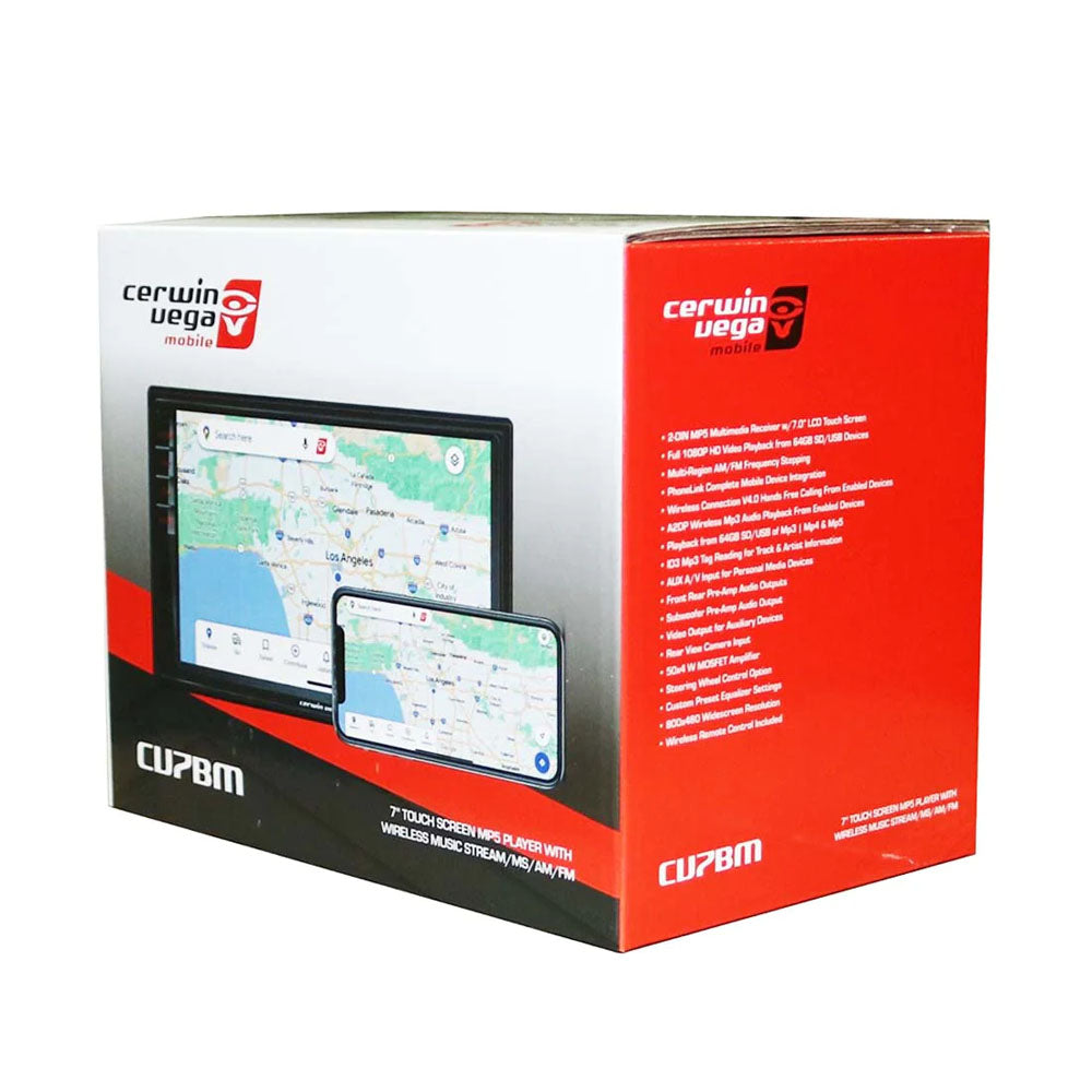 Cerwin Vega CV7BM 2 DIN Mechless MP5 Multimedia Receiver with 7 Inch LCD Touch Screen - Car Stereo System with Bluetooth, USB, AM/FM Radio - Perfect for Trucks, SUVs and Custom Car Audio Upgrades