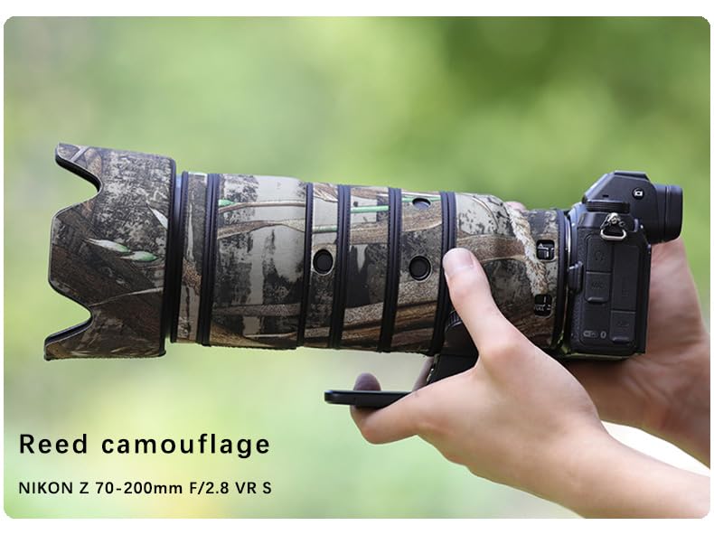 Nikon Z 70-200mm f/2.8 VR S Waterproof Camouflage Lens Cover - Rainproof & Protective Chasing Birds Camo Design for Outdoor Wildlife Photography (Reed Camouflage Pattern) | Ideal for Hunting, Birdwatching & Nature Shoots in Wet Conditions