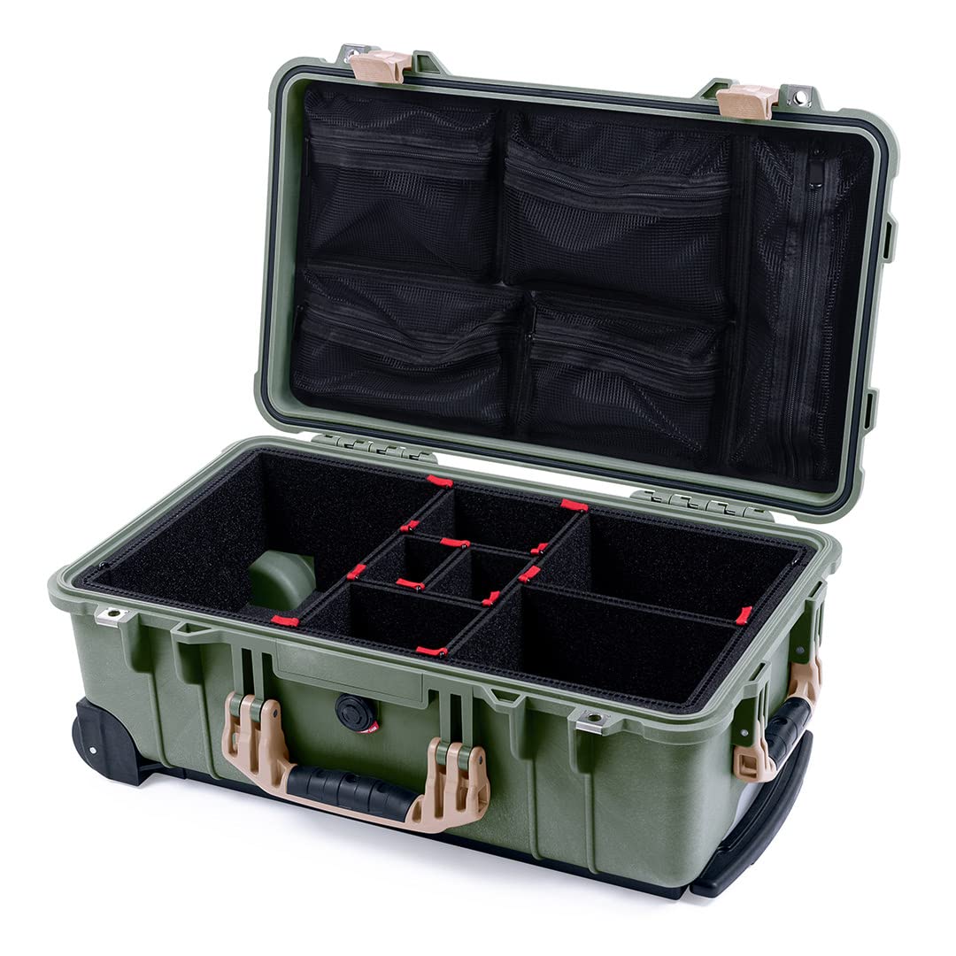 Pelican 1510 Protective Case OD Green & Tan with TrekPak Dividers & Mesh Lid Organizer - Durable Waterproof Hard Case for Travel, Photography, and Equipment Storage